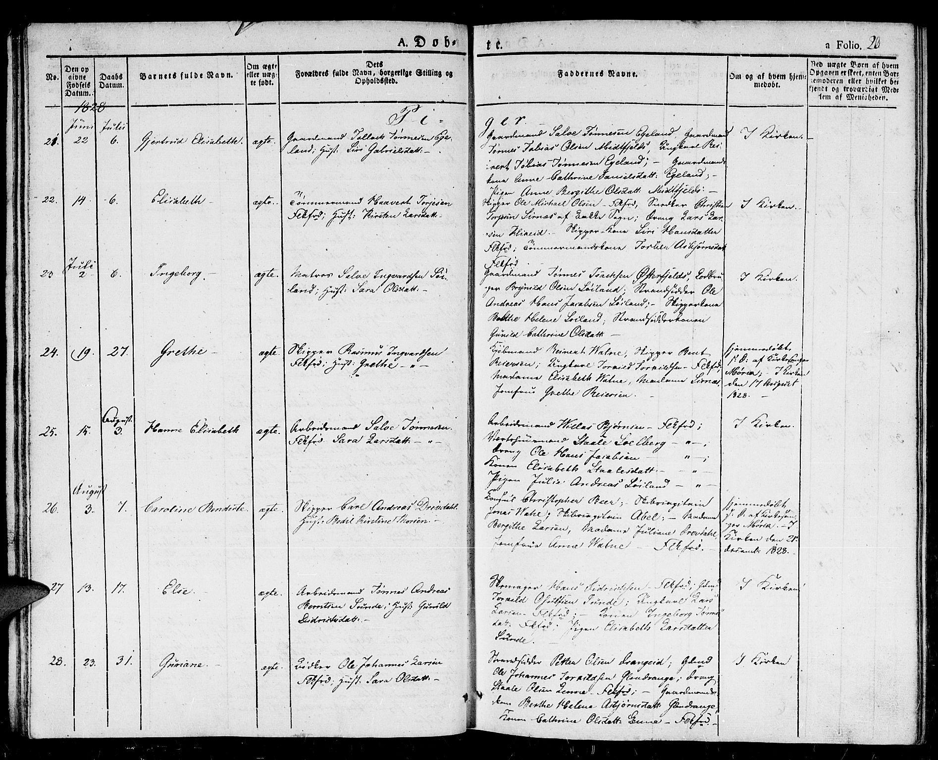 Flekkefjord sokneprestkontor, AV/SAK-1111-0012/F/Fb/Fbc/L0004: Klokkerbok nr. B 4, 1827-1846, s. 20