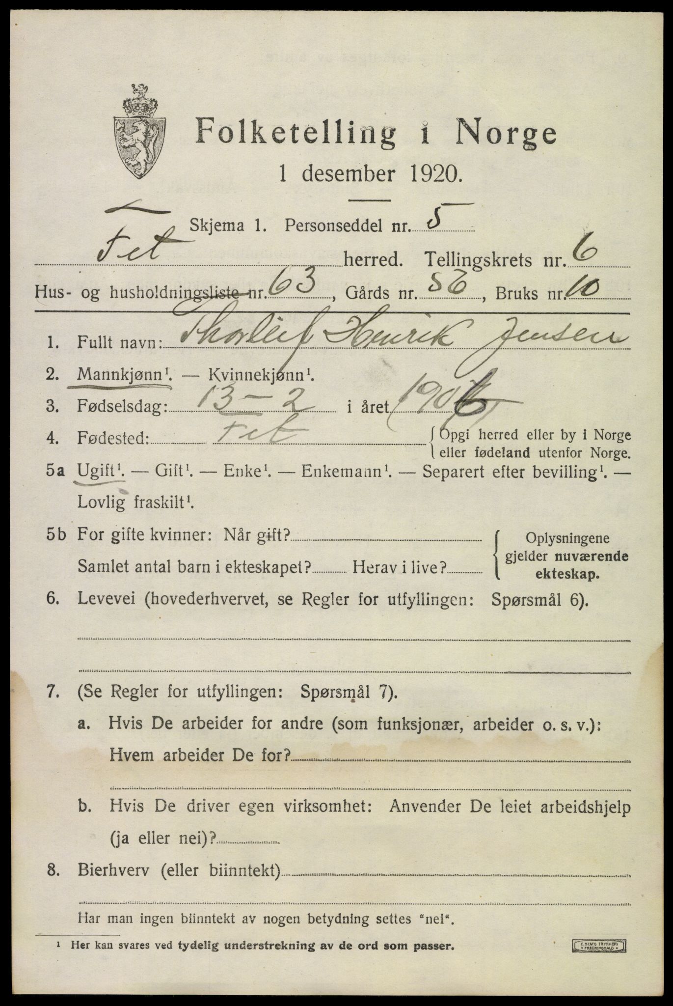 SAO, Folketelling 1920 for 0227 Fet herred, 1920, s. 7718