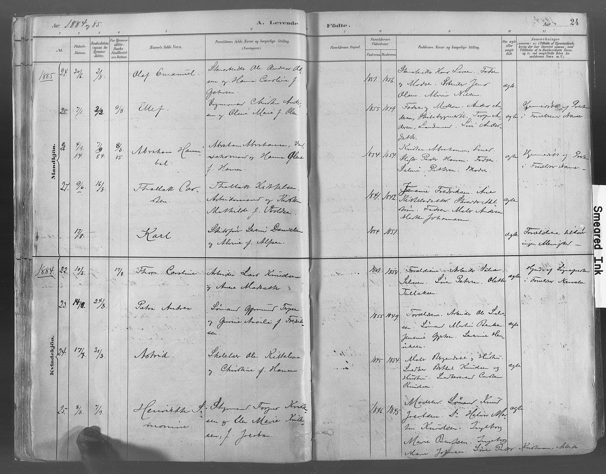 Risør sokneprestkontor, AV/SAK-1111-0035/F/Fa/L0005: Ministerialbok nr. A 5, 1883-1895, s. 24