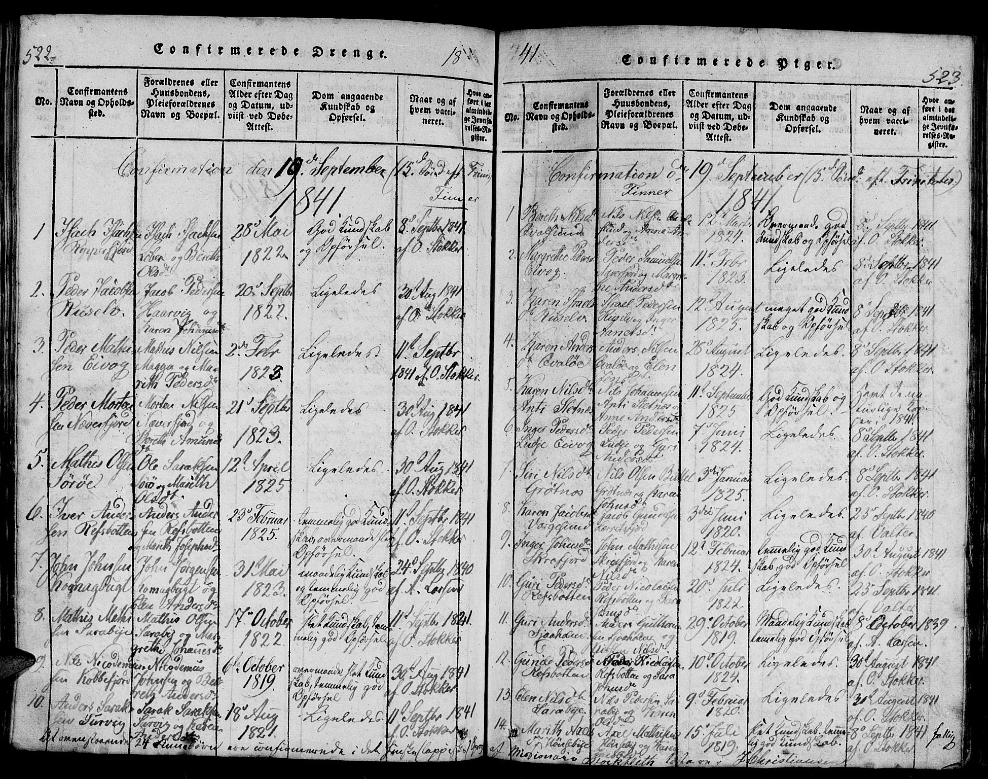 Hammerfest sokneprestkontor, SATØ/S-1347/H/Hb/L0001.klokk: Klokkerbok nr. 1, 1822-1850, s. 522-523