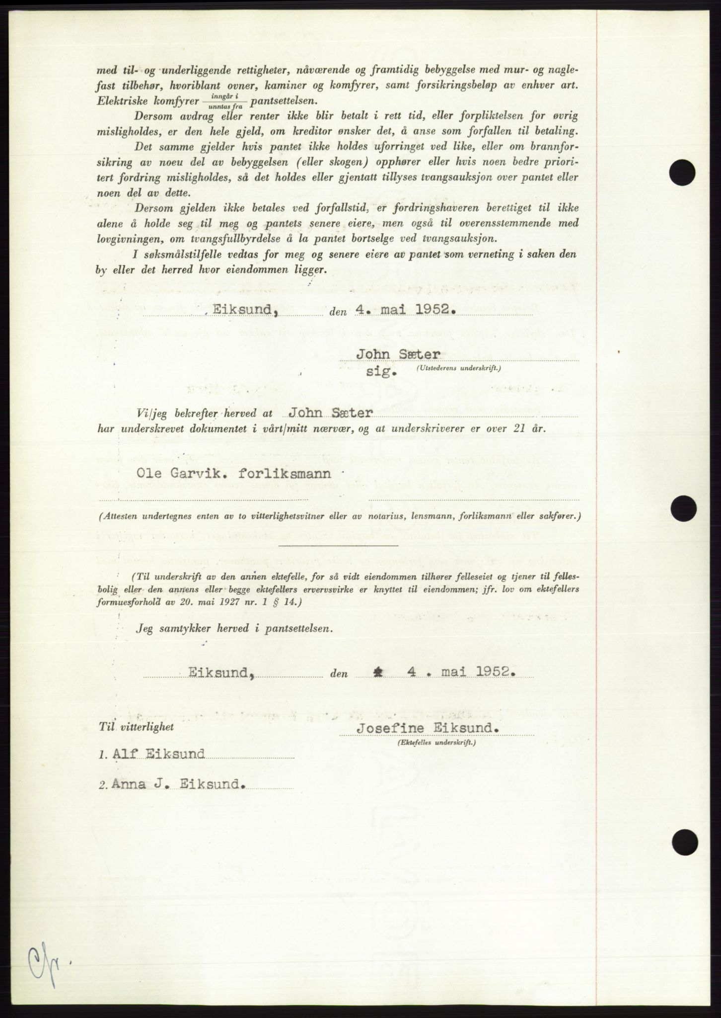 Søre Sunnmøre sorenskriveri, AV/SAT-A-4122/1/2/2C/L0121: Pantebok nr. 9B, 1951-1952, Dagboknr: 900/1952