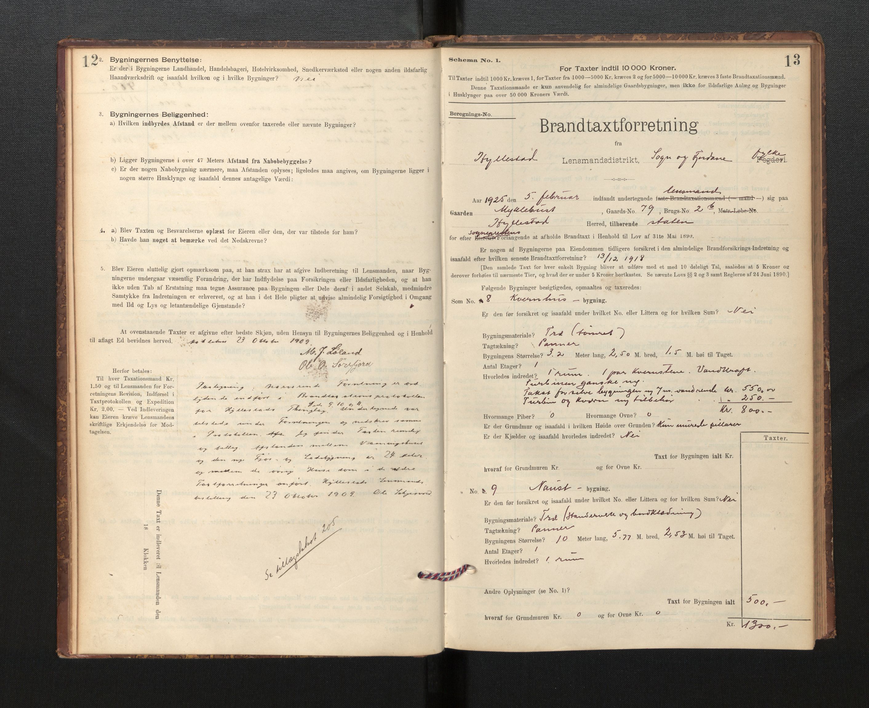 Lensmannen i Hyllestad, SAB/A-28301/0012/L0004: Branntakstprotokoll, skjematakst, 1894-1950, s. 12-13
