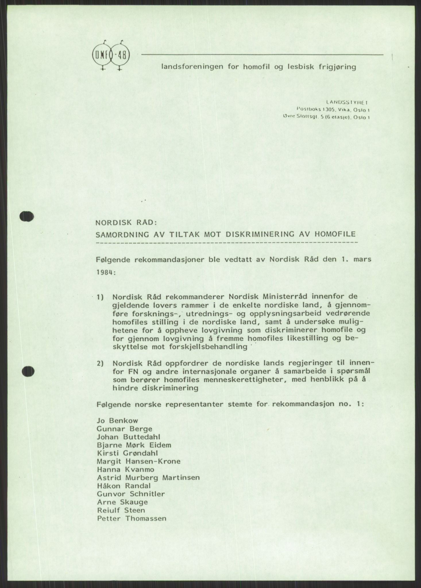 Det Norske Forbundet av 1948/Landsforeningen for Lesbisk og Homofil Frigjøring, AV/RA-PA-1216/D/Dd/L0001: Diskriminering, 1973-1991, s. 955