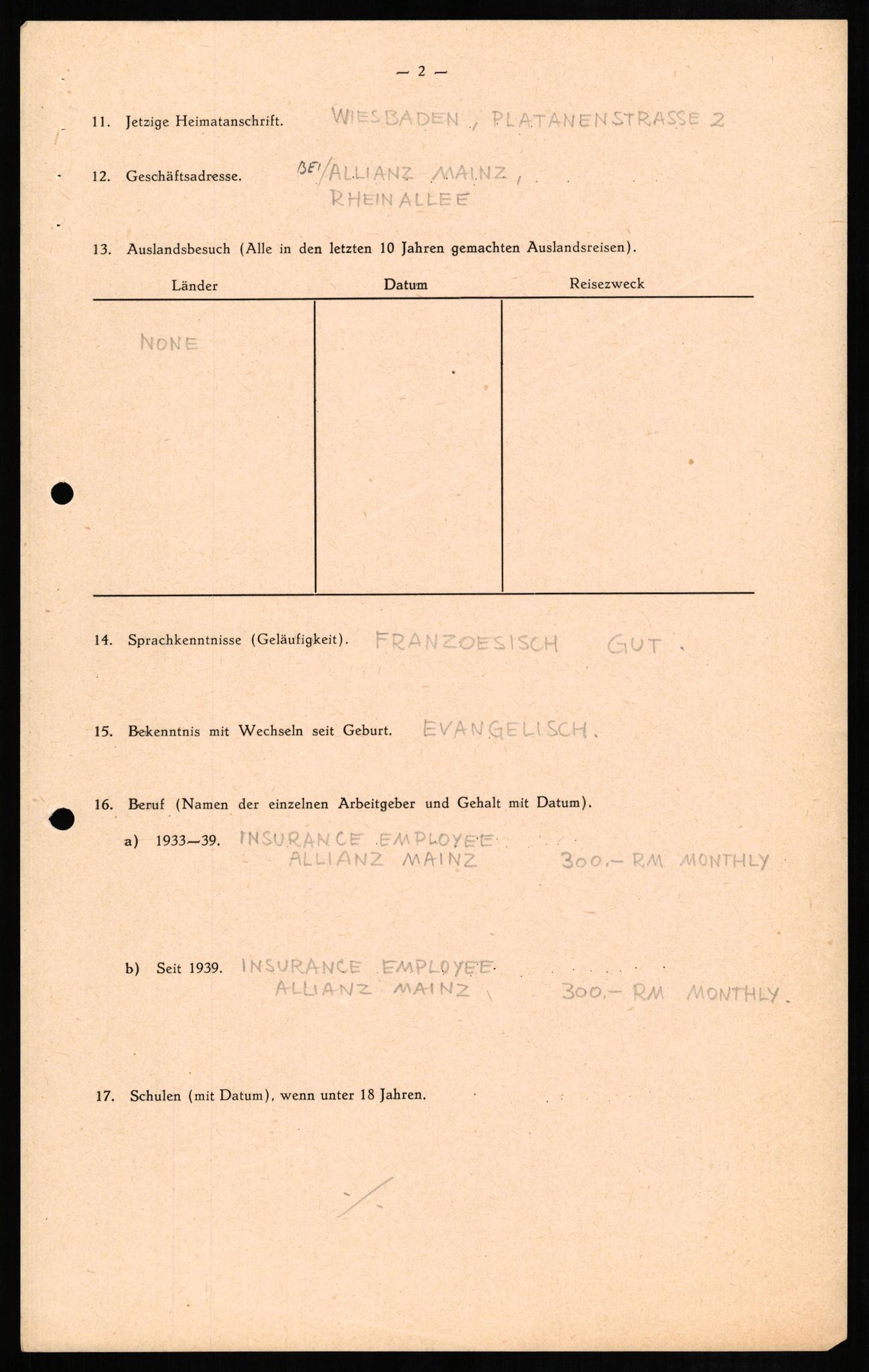 Forsvaret, Forsvarets overkommando II, AV/RA-RAFA-3915/D/Db/L0010: CI Questionaires. Tyske okkupasjonsstyrker i Norge. Tyskere., 1945-1946, s. 274