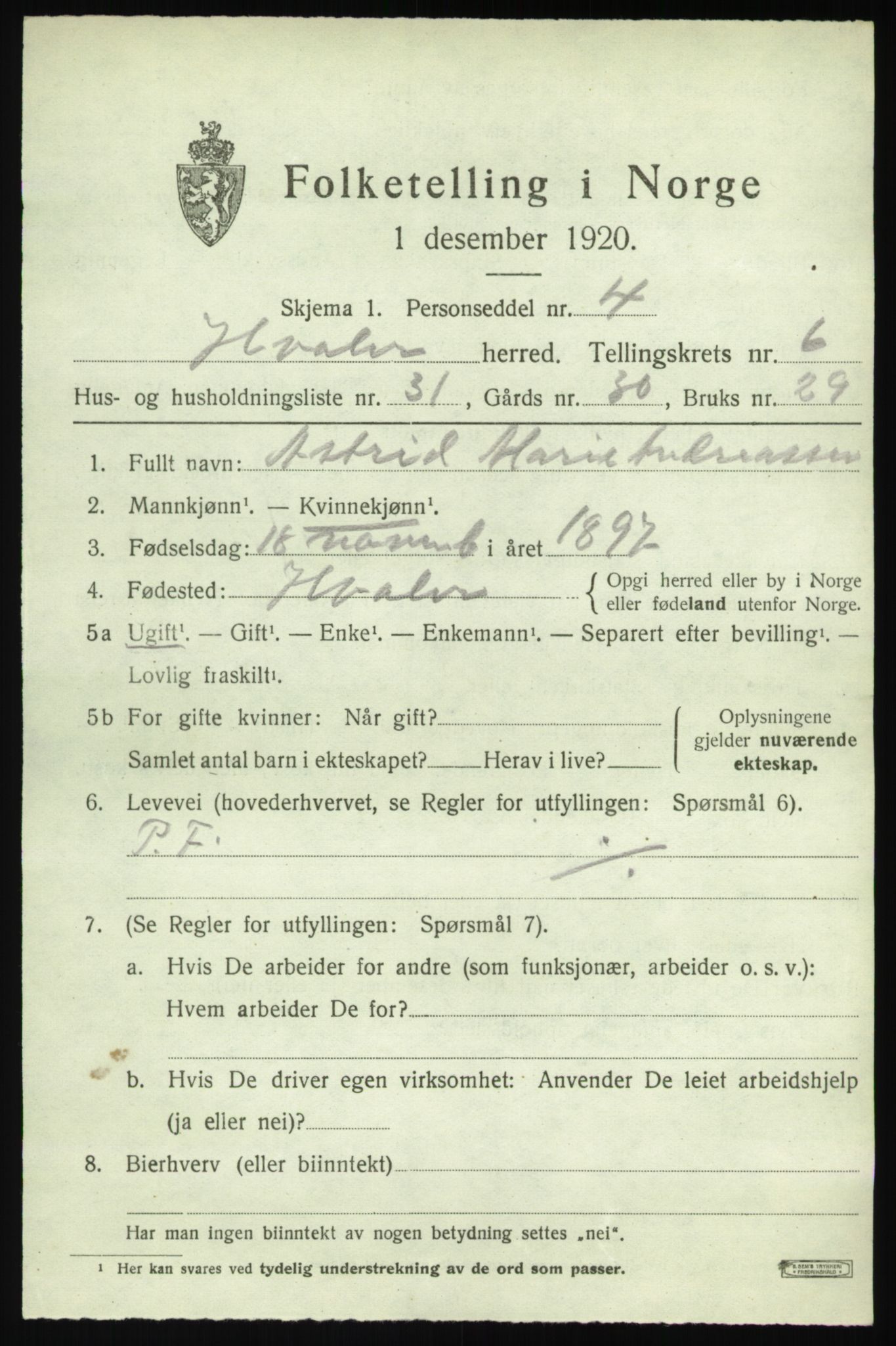 SAO, Folketelling 1920 for 0111 Hvaler herred, 1920, s. 6078