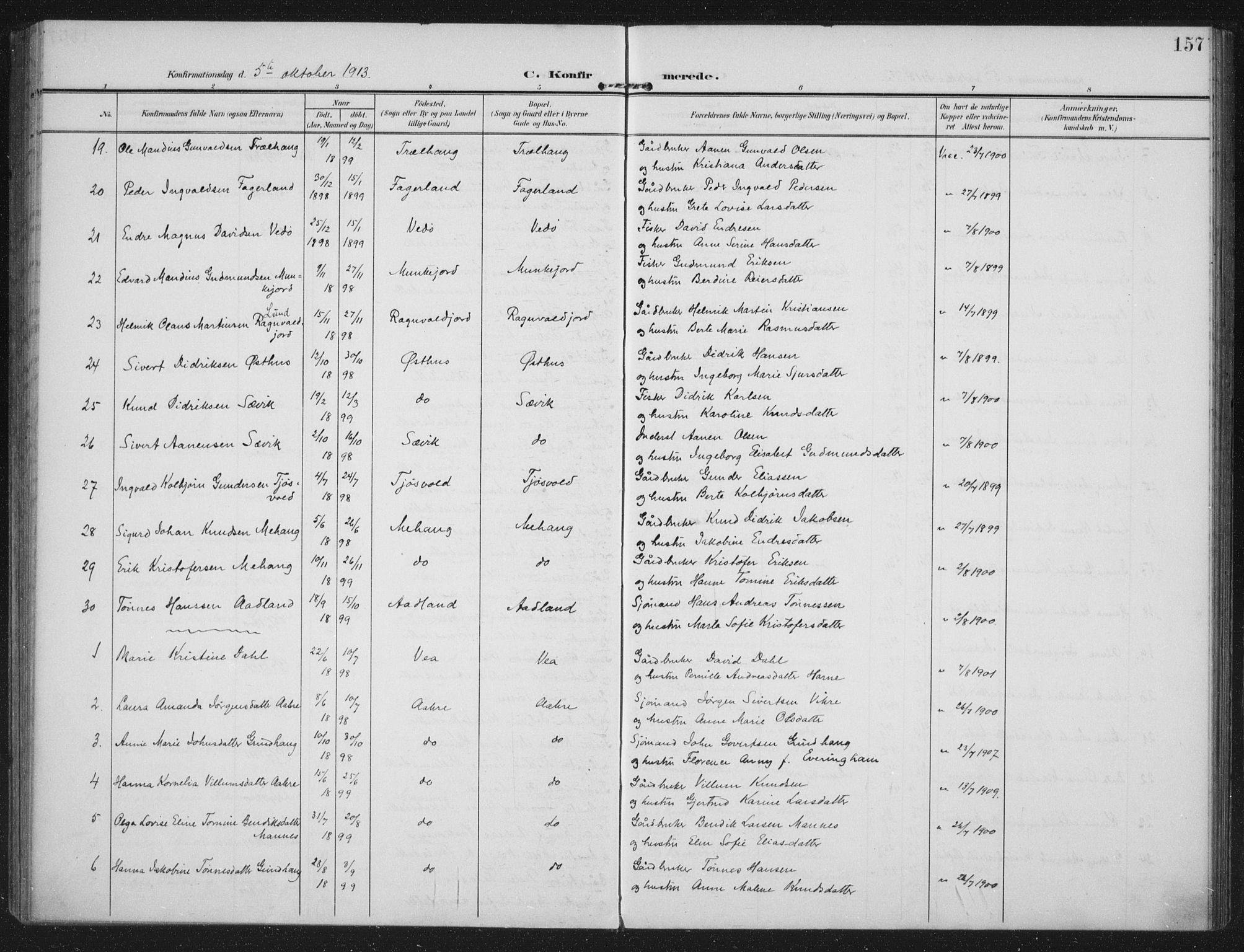 Kopervik sokneprestkontor, AV/SAST-A-101850/H/Ha/Haa/L0005: Ministerialbok nr. A 5, 1906-1924, s. 157