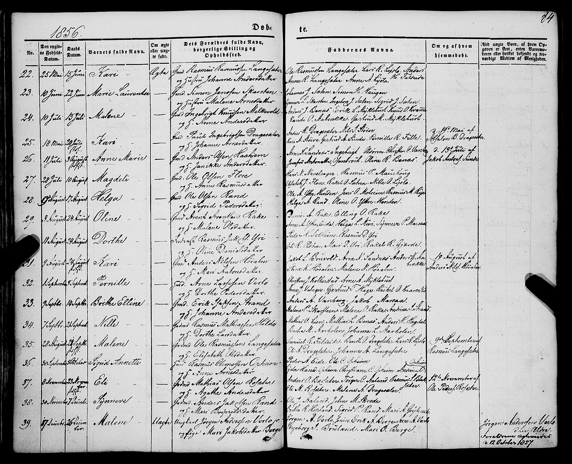 Innvik sokneprestembete, AV/SAB-A-80501: Ministerialbok nr. A 5, 1847-1865, s. 84