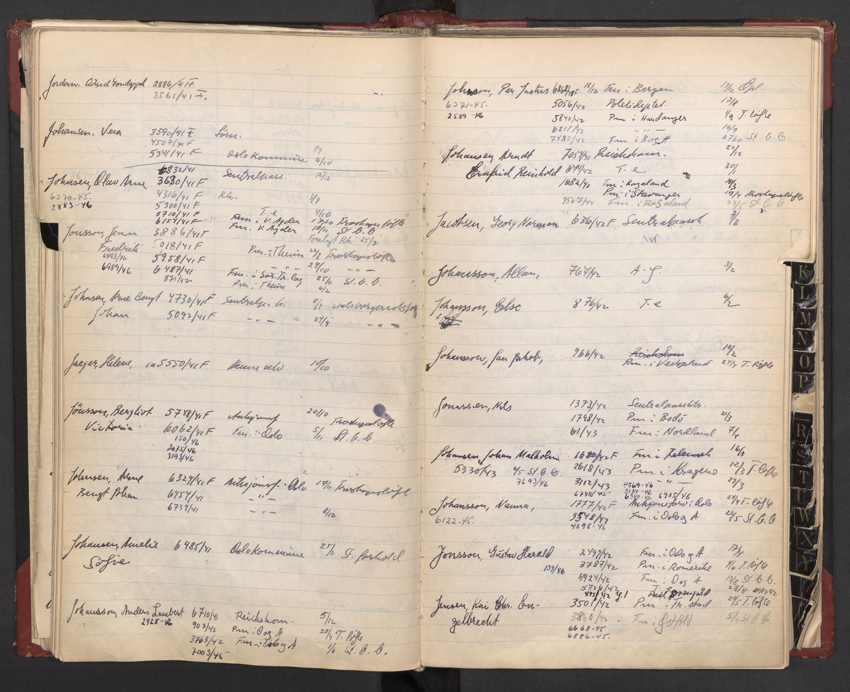 Justisdepartementet, 3. politikontor P3, AV/RA-S-1051/C/Cc/L0002: Journalregister over statsborgersaker, 1940-1946, s. 45