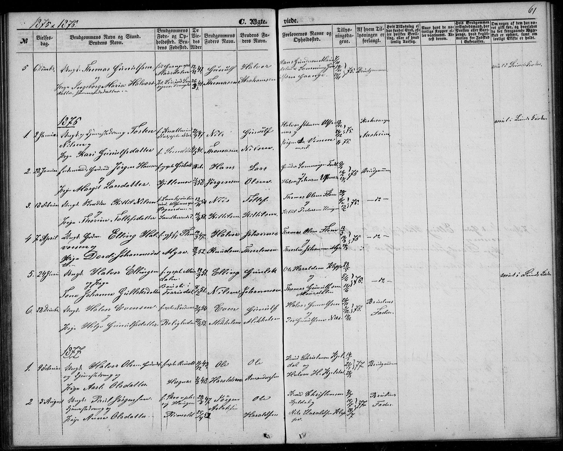 Lunde kirkebøker, AV/SAKO-A-282/F/Fb/L0002: Ministerialbok nr. II 2, 1861-1881, s. 61