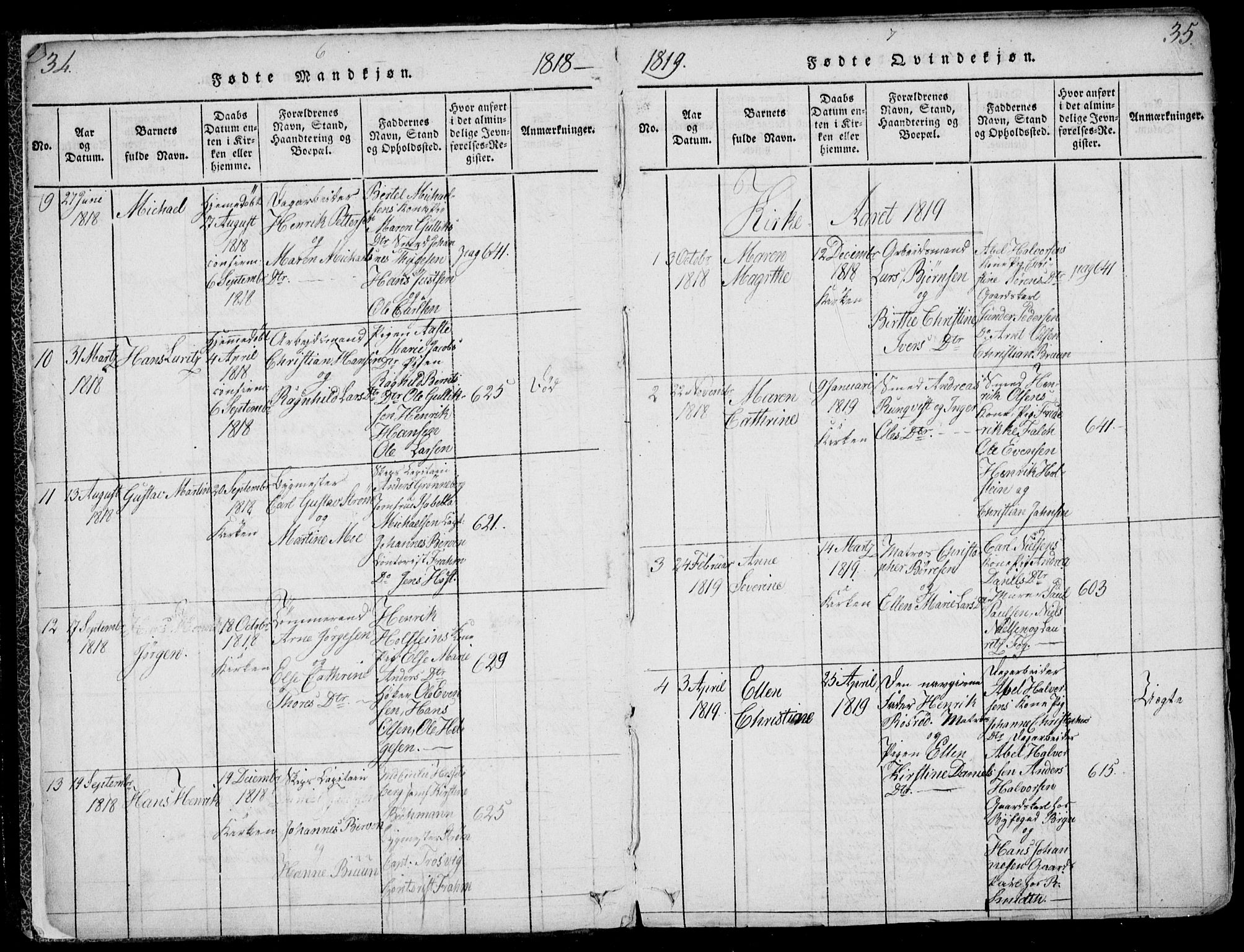Larvik kirkebøker, AV/SAKO-A-352/F/Fb/L0002: Ministerialbok nr. II 2, 1818-1842, s. 34-35