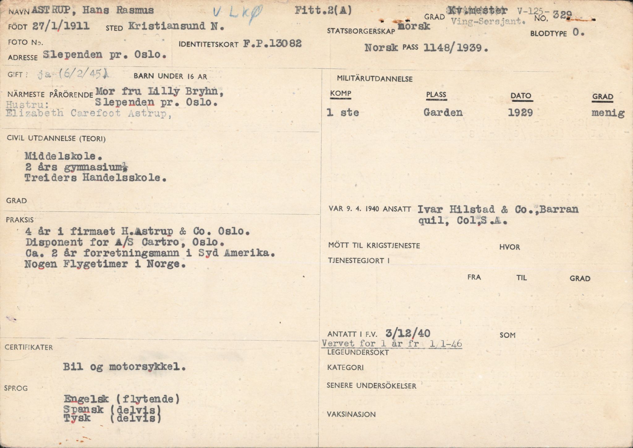 Forsvaret, Rygge hovedflystasjon, AV/RA-RAFA-2298/P/Pd/L0023: Astrup, Hans Rasmus - Hvam, Hans Einar - f. 1911, 1911, s. 61