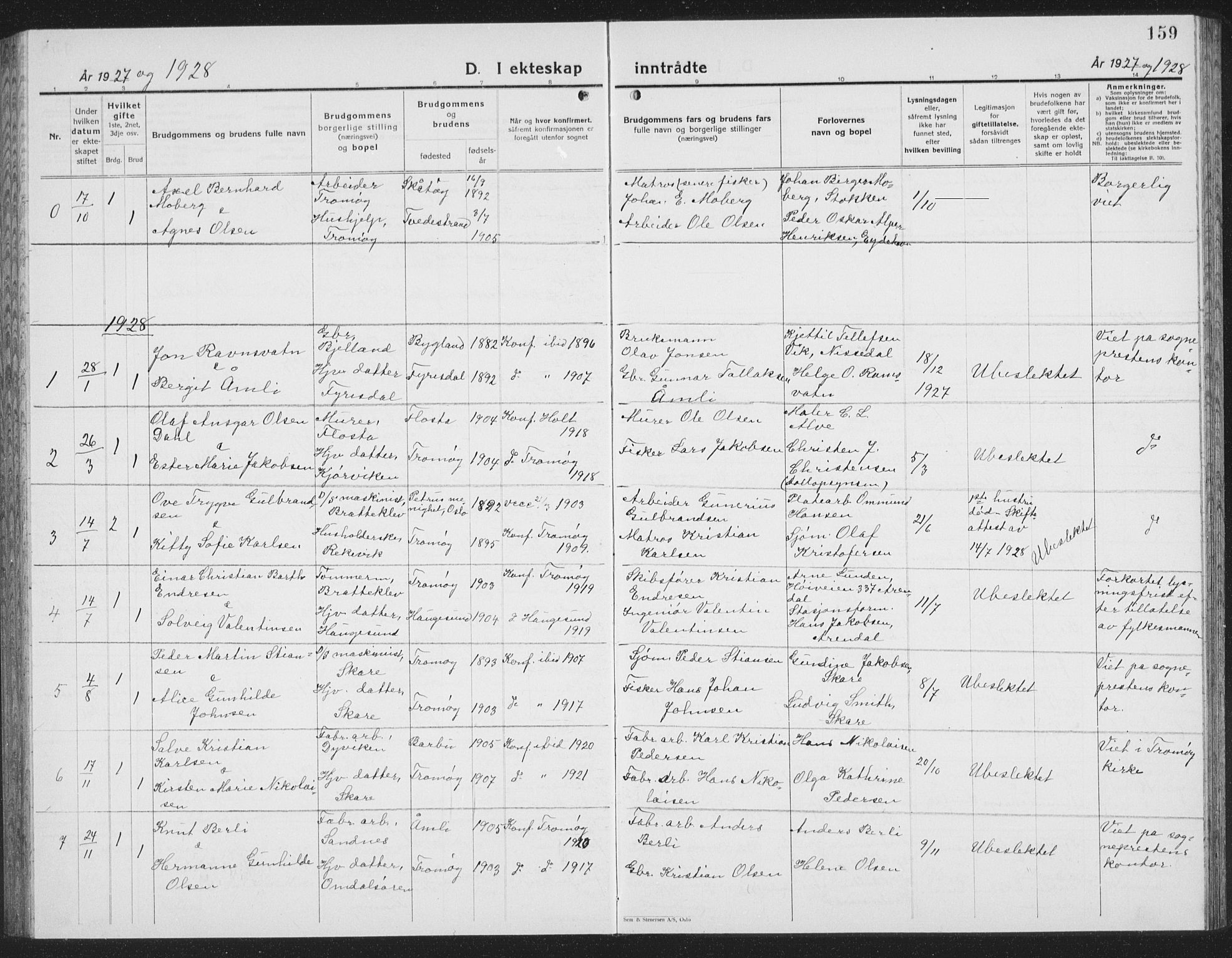 Tromøy sokneprestkontor, SAK/1111-0041/F/Fb/L0008: Klokkerbok nr. B 8, 1925-1938, s. 159