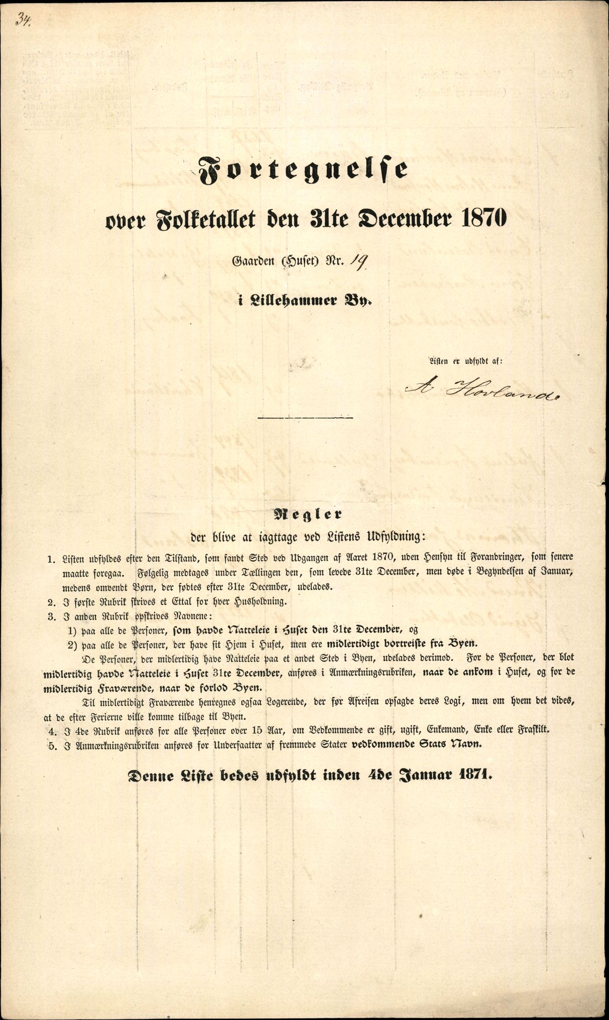 RA, Folketelling 1870 for 0501 Lillehammer kjøpstad, 1870, s. 34