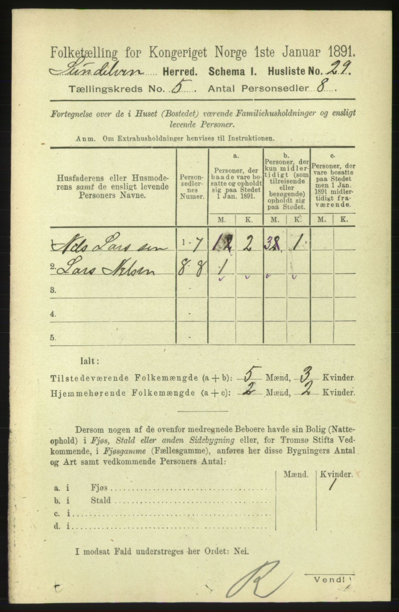 RA, Folketelling 1891 for 1523 Sunnylven herred, 1891, s. 1123