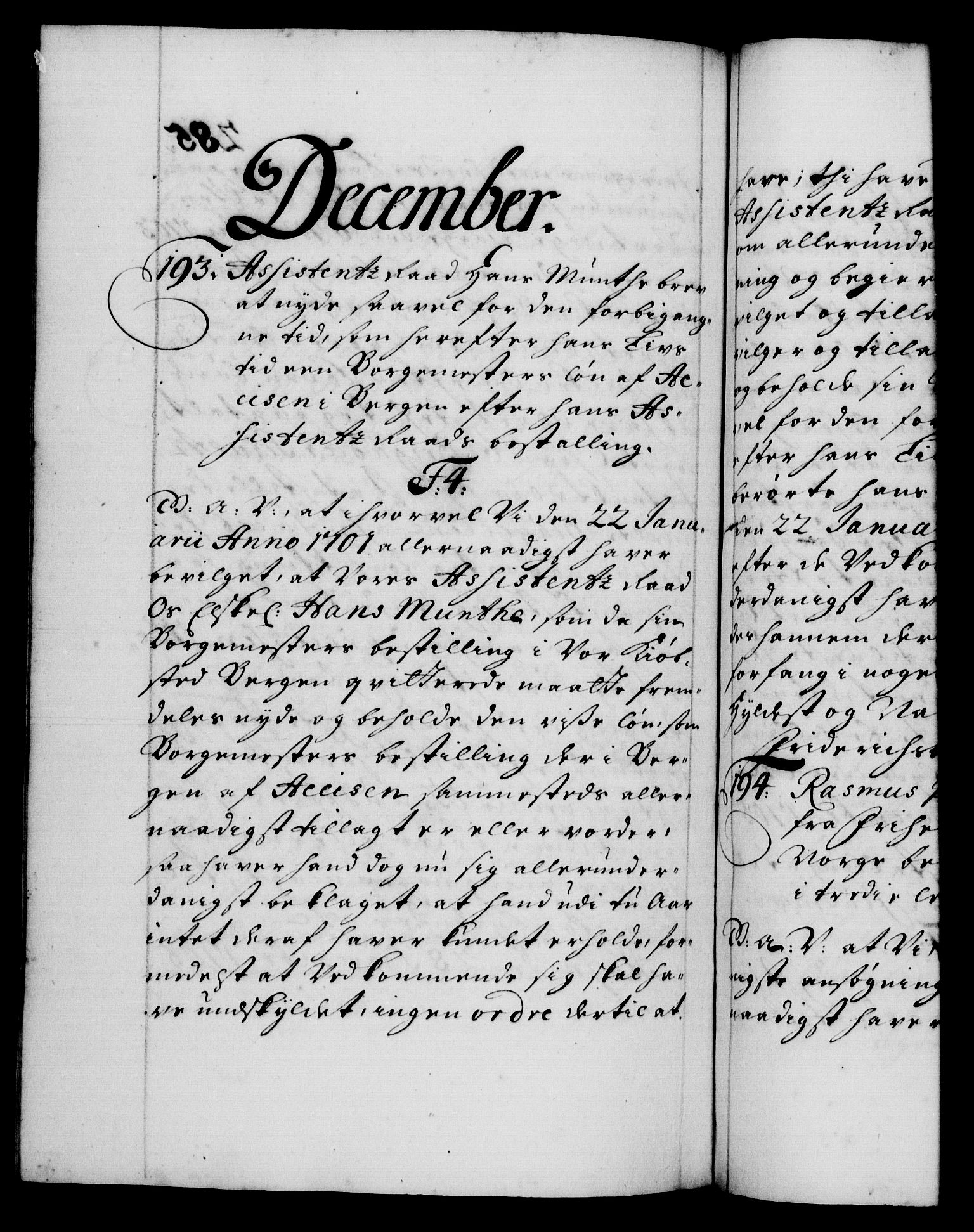 Danske Kanselli 1572-1799, RA/EA-3023/F/Fc/Fca/Fcaa/L0019: Norske registre, 1704-1707, s. 285b