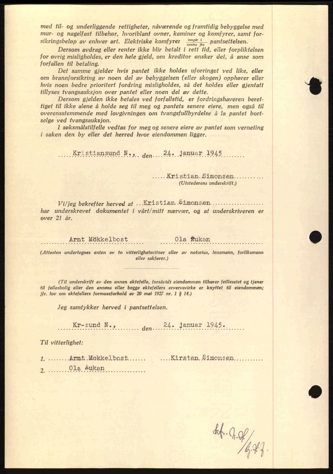 Nordmøre sorenskriveri, AV/SAT-A-4132/1/2/2Ca: Pantebok nr. B92, 1944-1945, Dagboknr: 212/1945