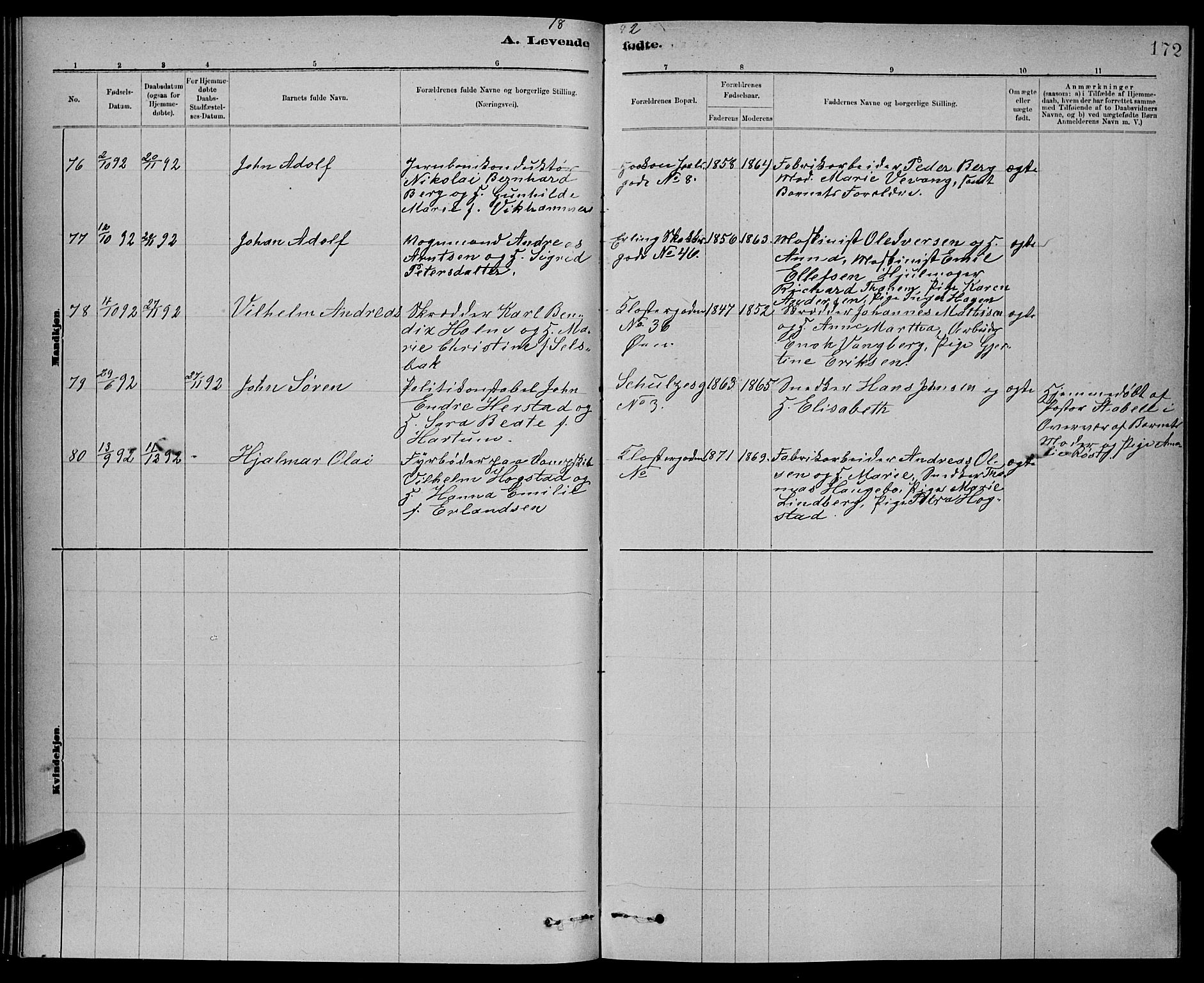 Ministerialprotokoller, klokkerbøker og fødselsregistre - Sør-Trøndelag, SAT/A-1456/601/L0092: Klokkerbok nr. 601C10, 1884-1897, s. 172