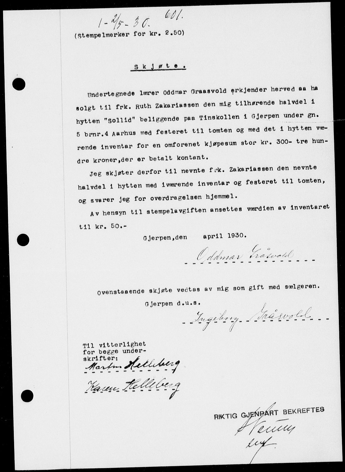 Gjerpen sorenskriveri, SAKO/A-216/G/Ga/Gaa/L0054: Pantebok nr. I 54-56, 1930-1931, s. 601, Tingl.dato: 02.05.1930