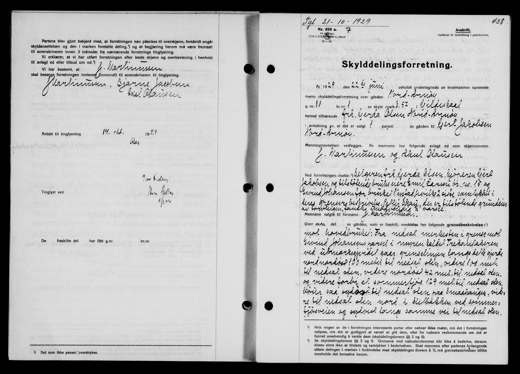 Salten sorenskriveri, SAT/A-4578/1/2/2C/L0057: Pantebok nr. 47, 1929-1929, Tingl.dato: 21.10.1929