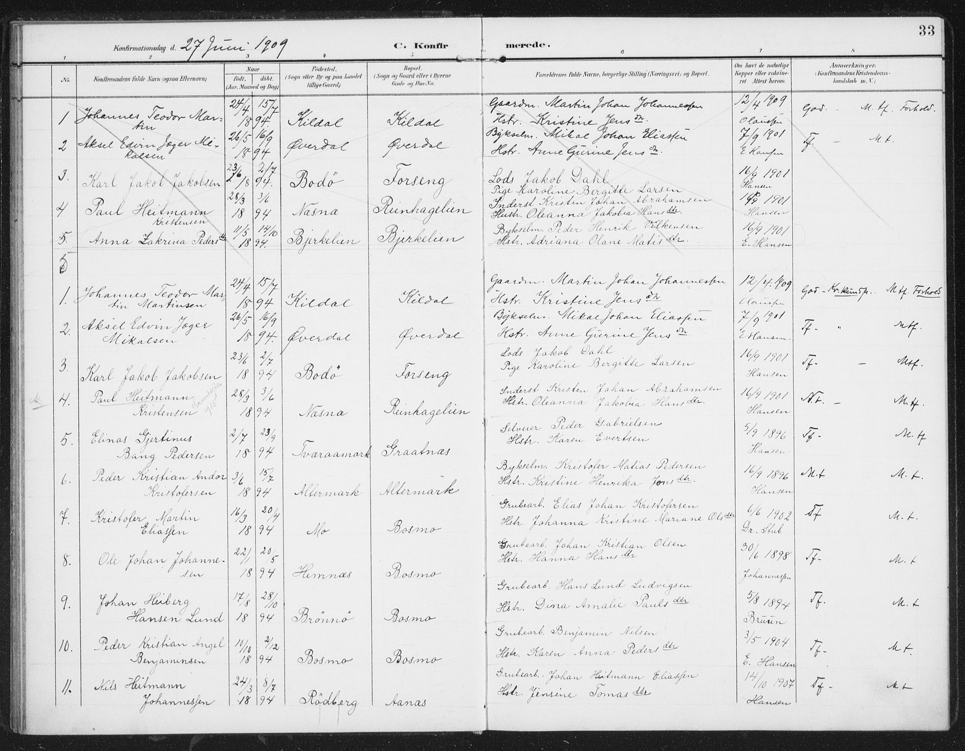 Ministerialprotokoller, klokkerbøker og fødselsregistre - Nordland, AV/SAT-A-1459/827/L0403: Ministerialbok nr. 827A15, 1903-1912, s. 33