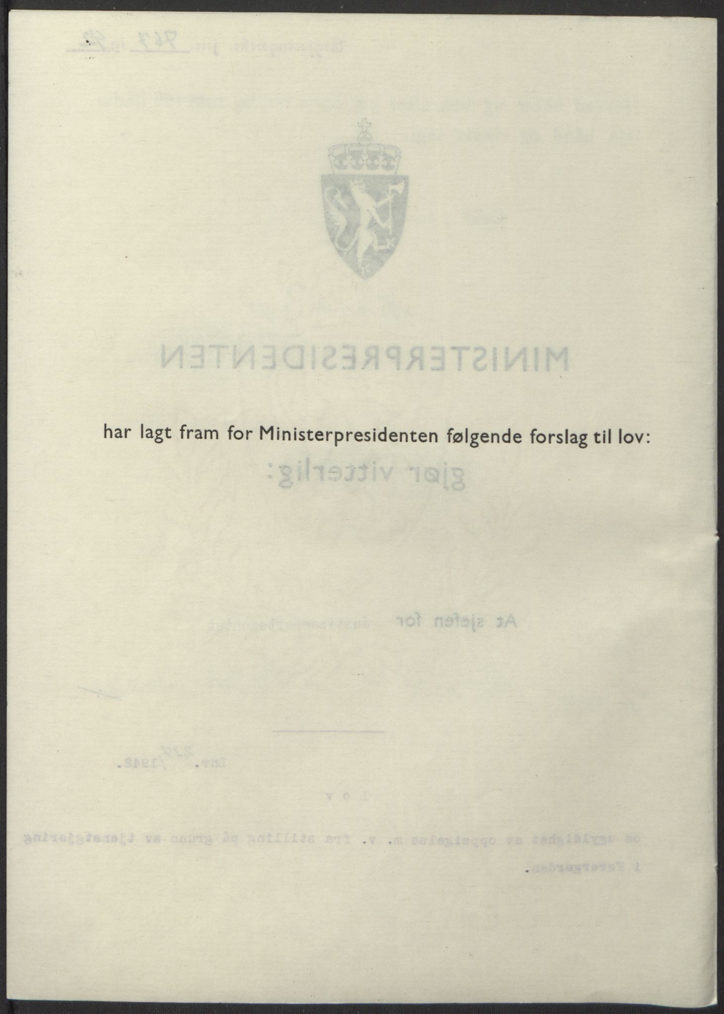 NS-administrasjonen 1940-1945 (Statsrådsekretariatet, de kommisariske statsråder mm), RA/S-4279/D/Db/L0098: Lover II, 1942, s. 551