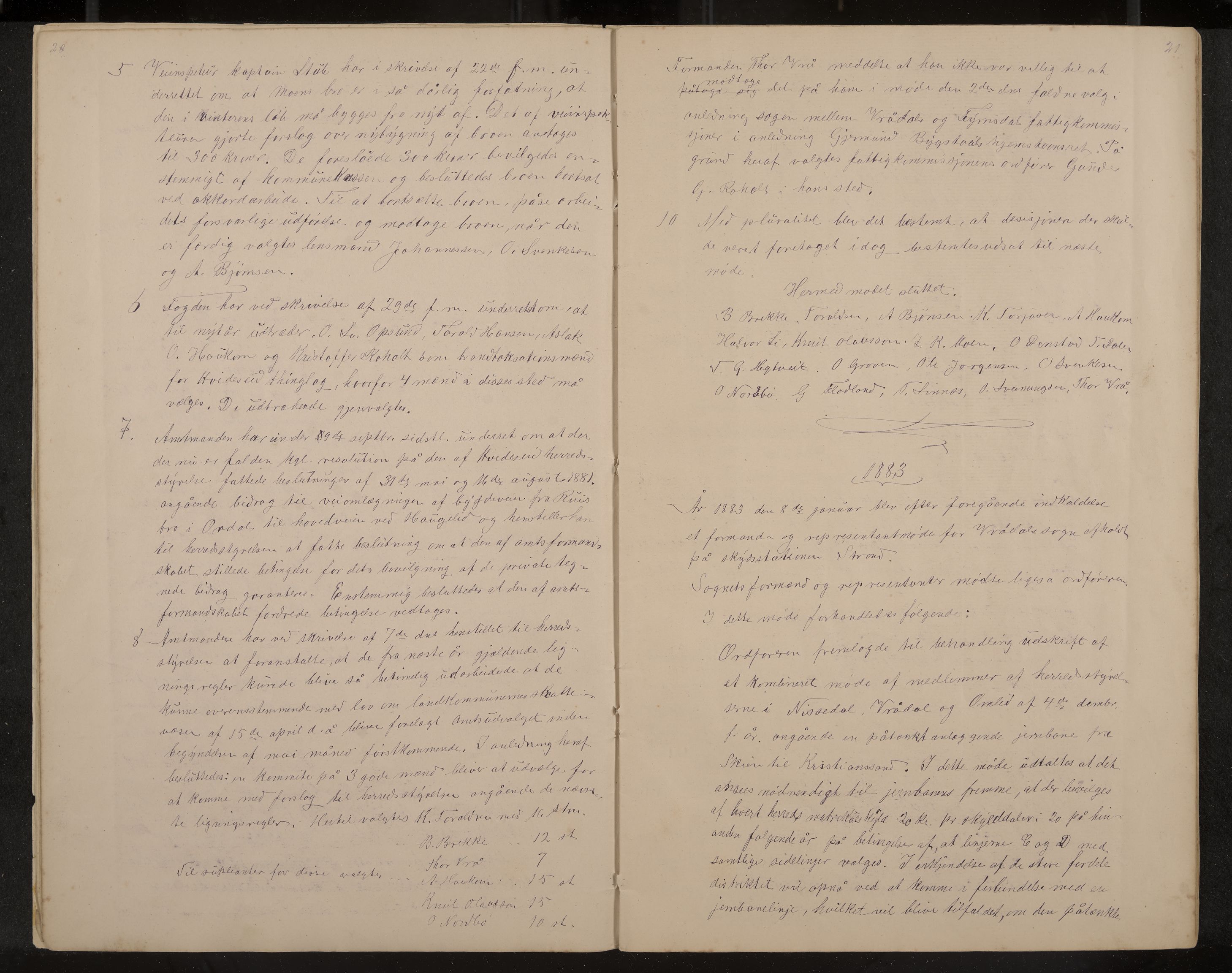 Kviteseid formannskap og sentraladministrasjon, IKAK/0829021/A/Aa/L0041: Utskrift av møtebok, 1882-1884, s. 20-21