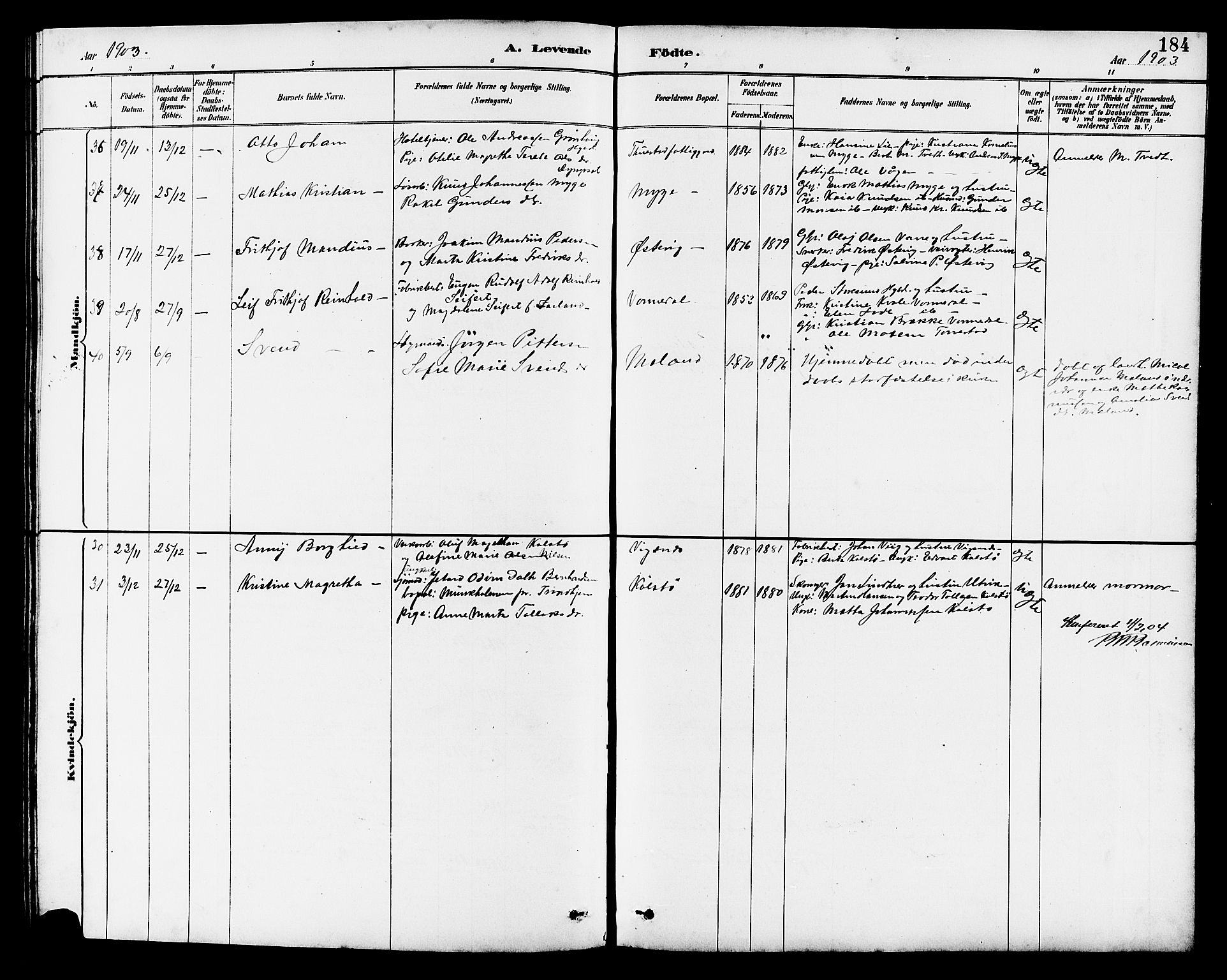 Avaldsnes sokneprestkontor, AV/SAST-A -101851/H/Ha/Hab/L0007: Klokkerbok nr. B 7, 1885-1909, s. 184