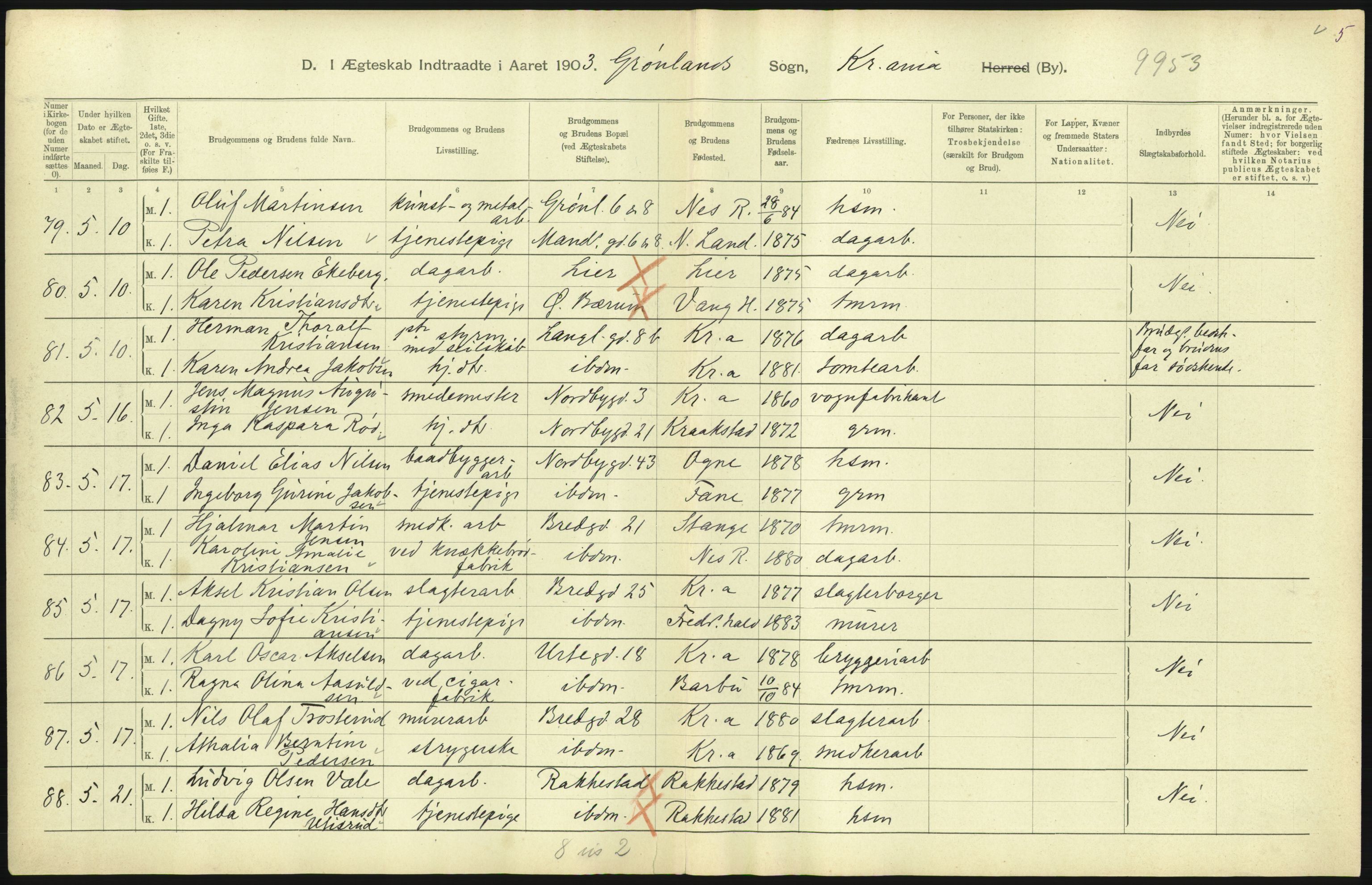 Statistisk sentralbyrå, Sosiodemografiske emner, Befolkning, AV/RA-S-2228/D/Df/Dfa/Dfaa/L0004: Kristiania: Gifte, døde, 1903, s. 451