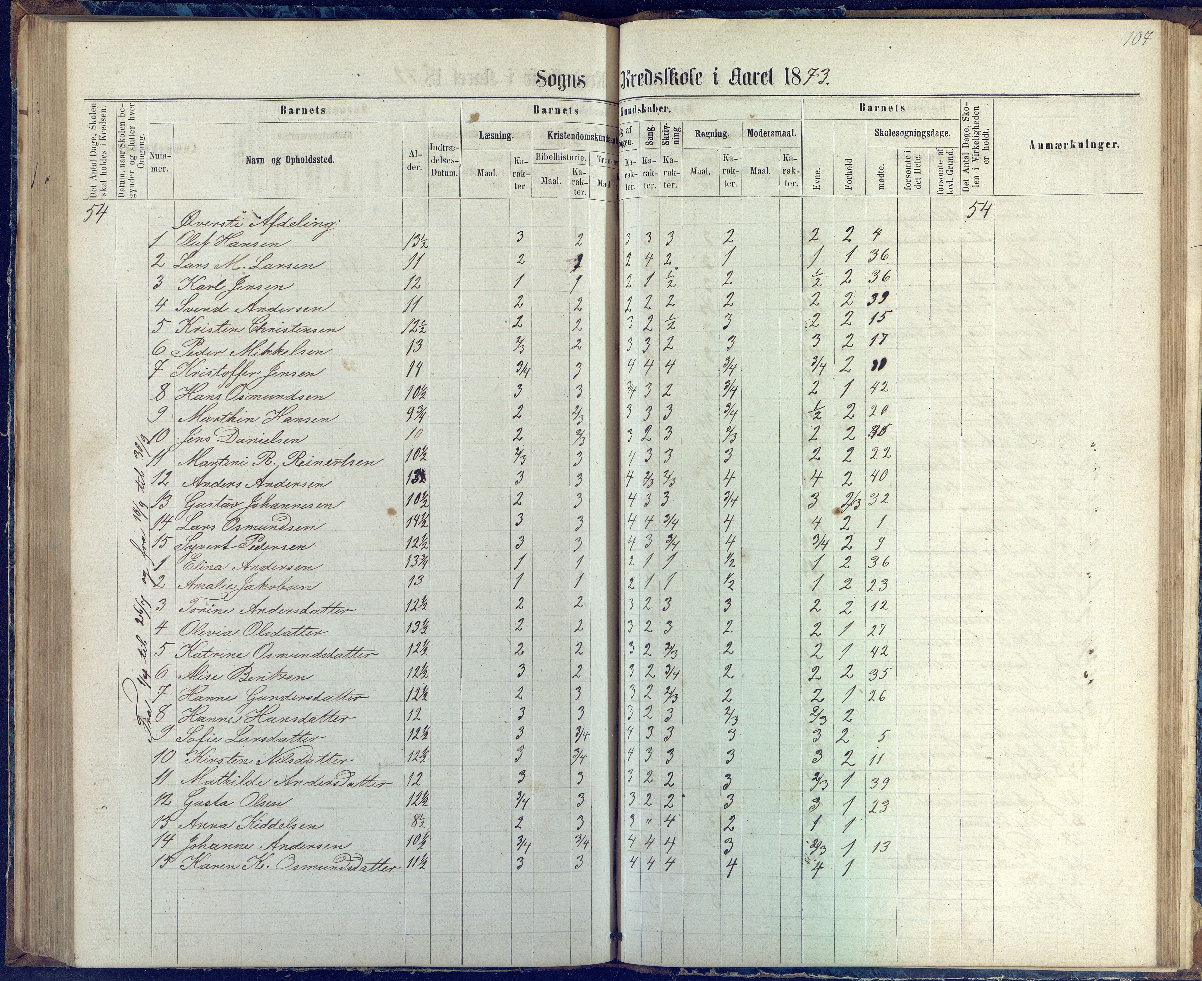 Øyestad kommune frem til 1979, AAKS/KA0920-PK/06/06G/L0002: Skoleprotokoll, 1863-1875, s. 107