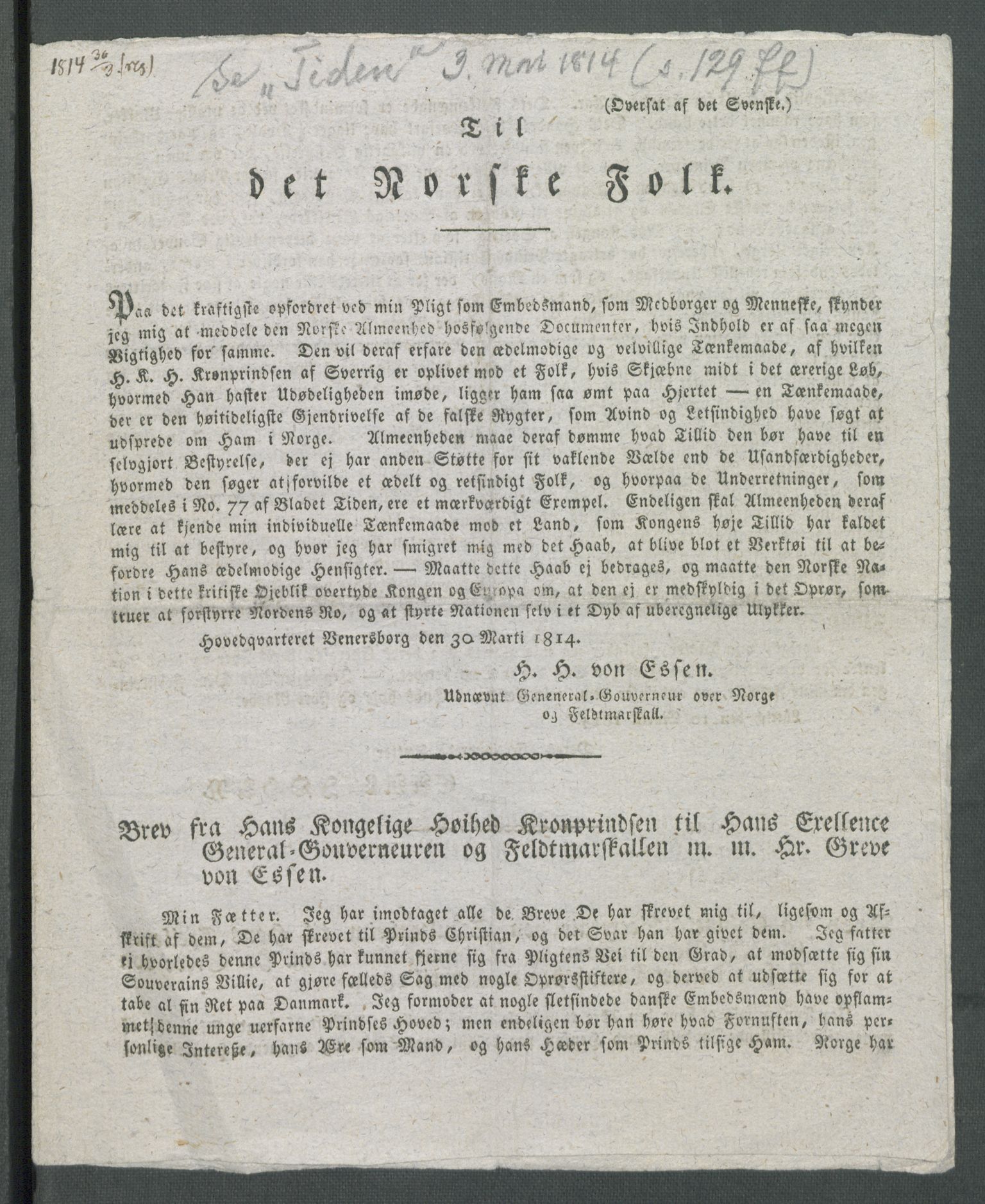 Forskjellige samlinger, Historisk-kronologisk samling, RA/EA-4029/G/Ga/L0009A: Historisk-kronologisk samling. Dokumenter fra januar og ut september 1814. , 1814, s. 31