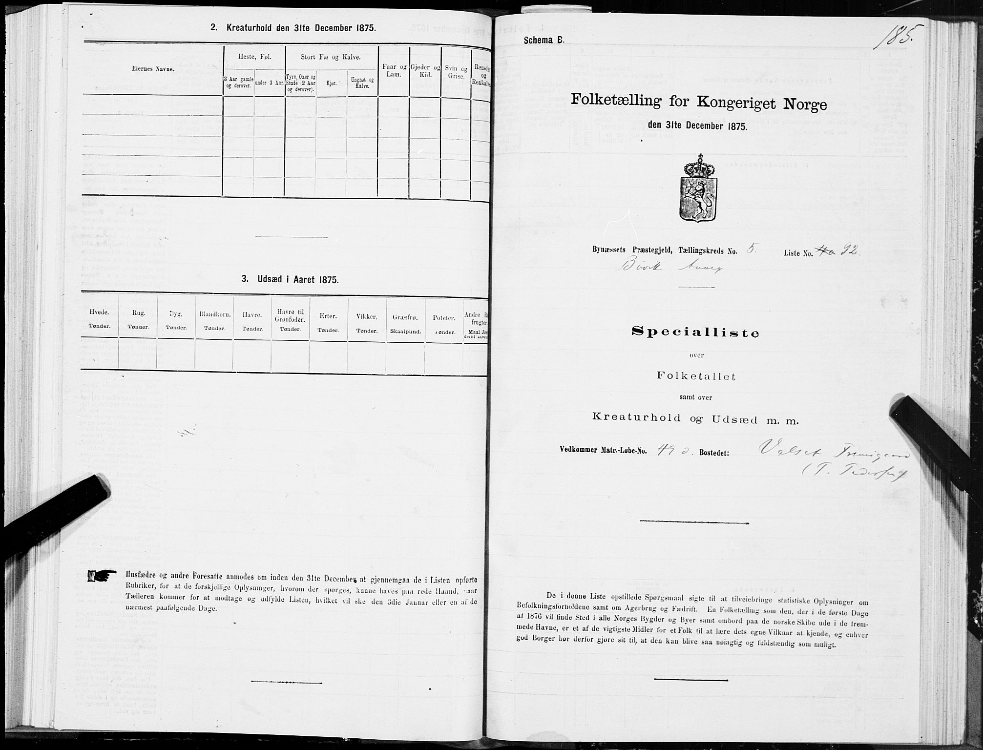 SAT, Folketelling 1875 for 1655P Byneset prestegjeld, 1875, s. 3185