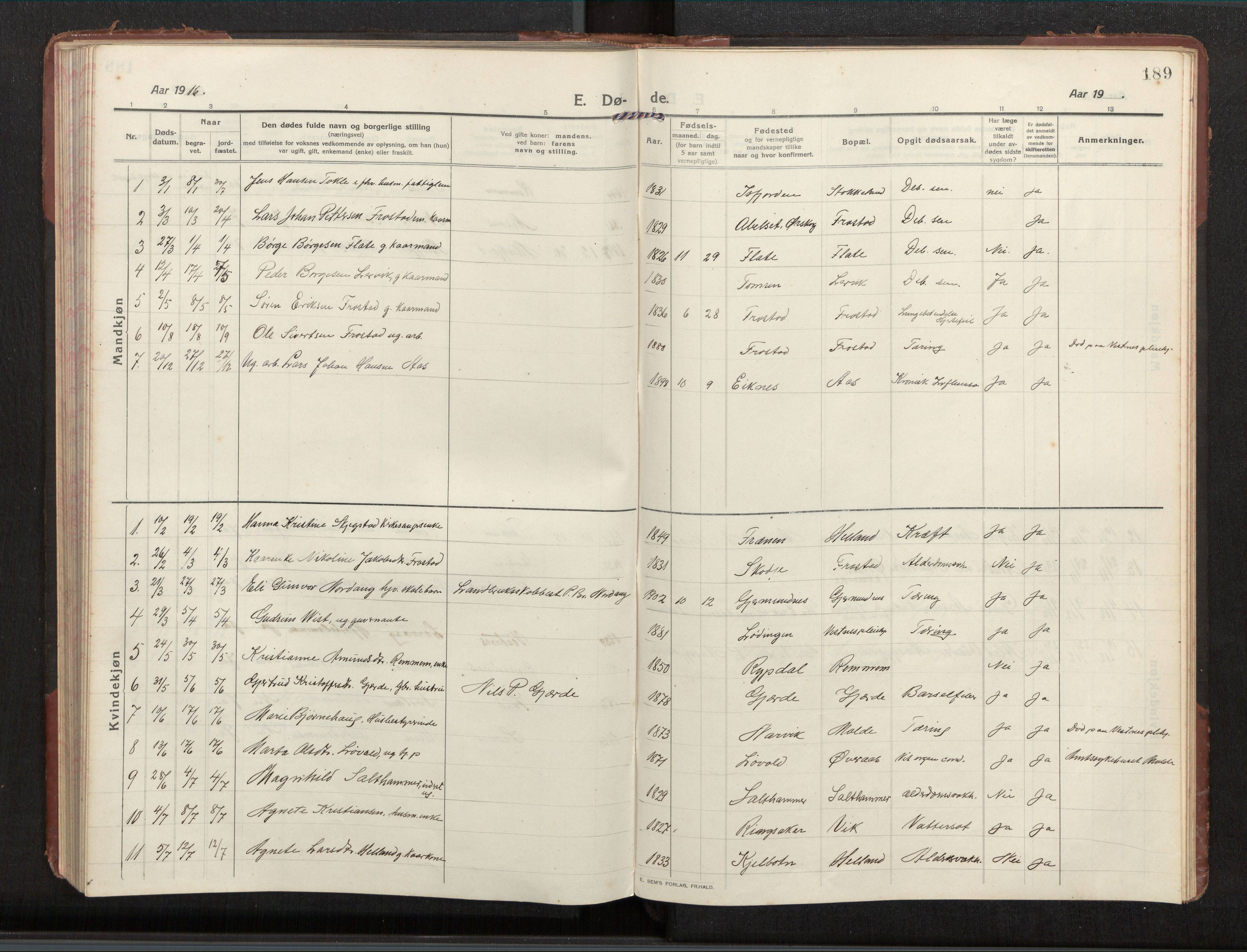 Ministerialprotokoller, klokkerbøker og fødselsregistre - Møre og Romsdal, SAT/A-1454/539/L0536a: Klokkerbok nr. 539C03, 1912-1936, s. 189