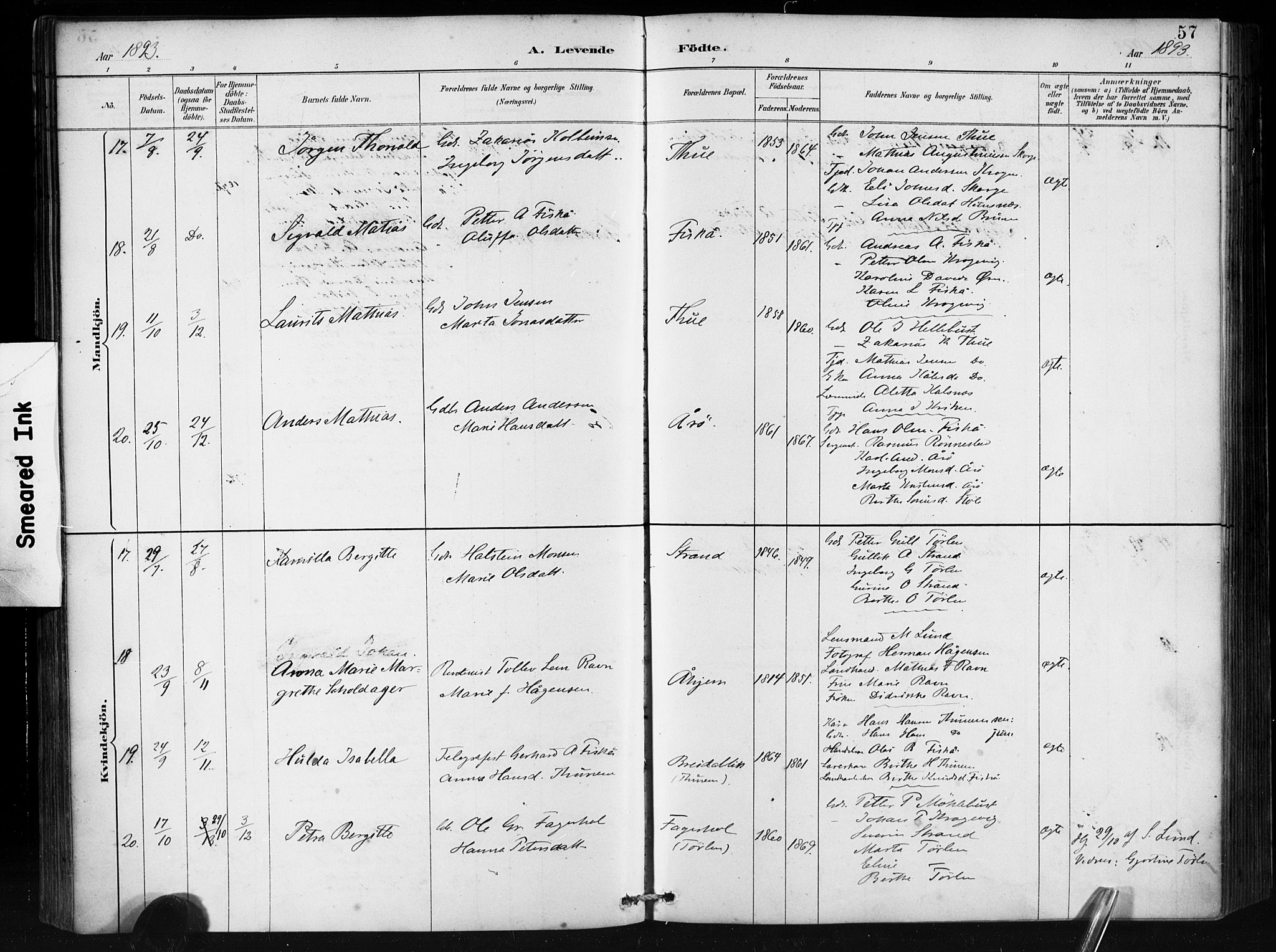 Ministerialprotokoller, klokkerbøker og fødselsregistre - Møre og Romsdal, AV/SAT-A-1454/501/L0008: Ministerialbok nr. 501A08, 1885-1901, s. 57