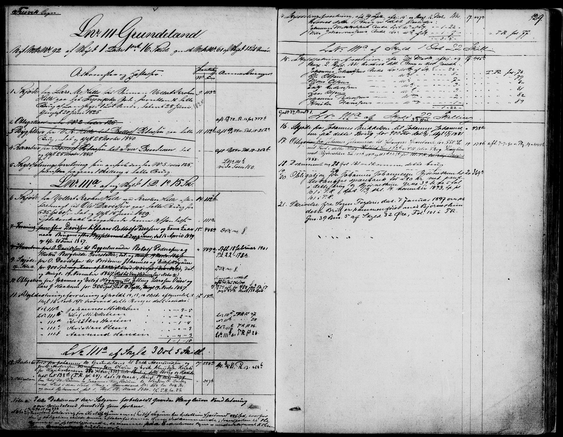 Ytre Sogn tingrett, AV/SAB-A-2601/1/G/Gaa/L0007: Panteregister nr. II.A.a.7, 1800-1900, s. 129