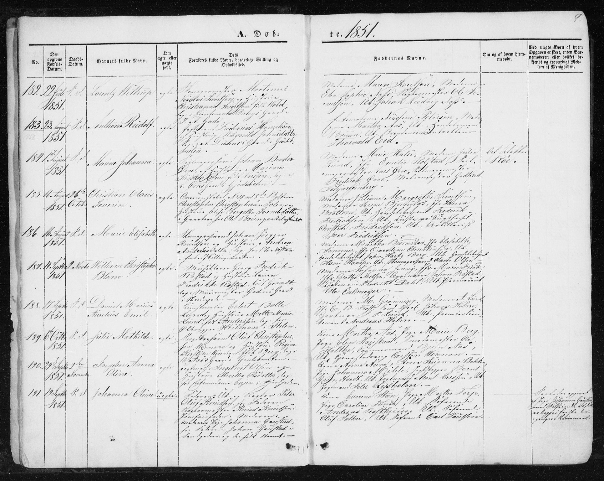 Ministerialprotokoller, klokkerbøker og fødselsregistre - Sør-Trøndelag, SAT/A-1456/602/L0112: Ministerialbok nr. 602A10, 1848-1859, s. 9
