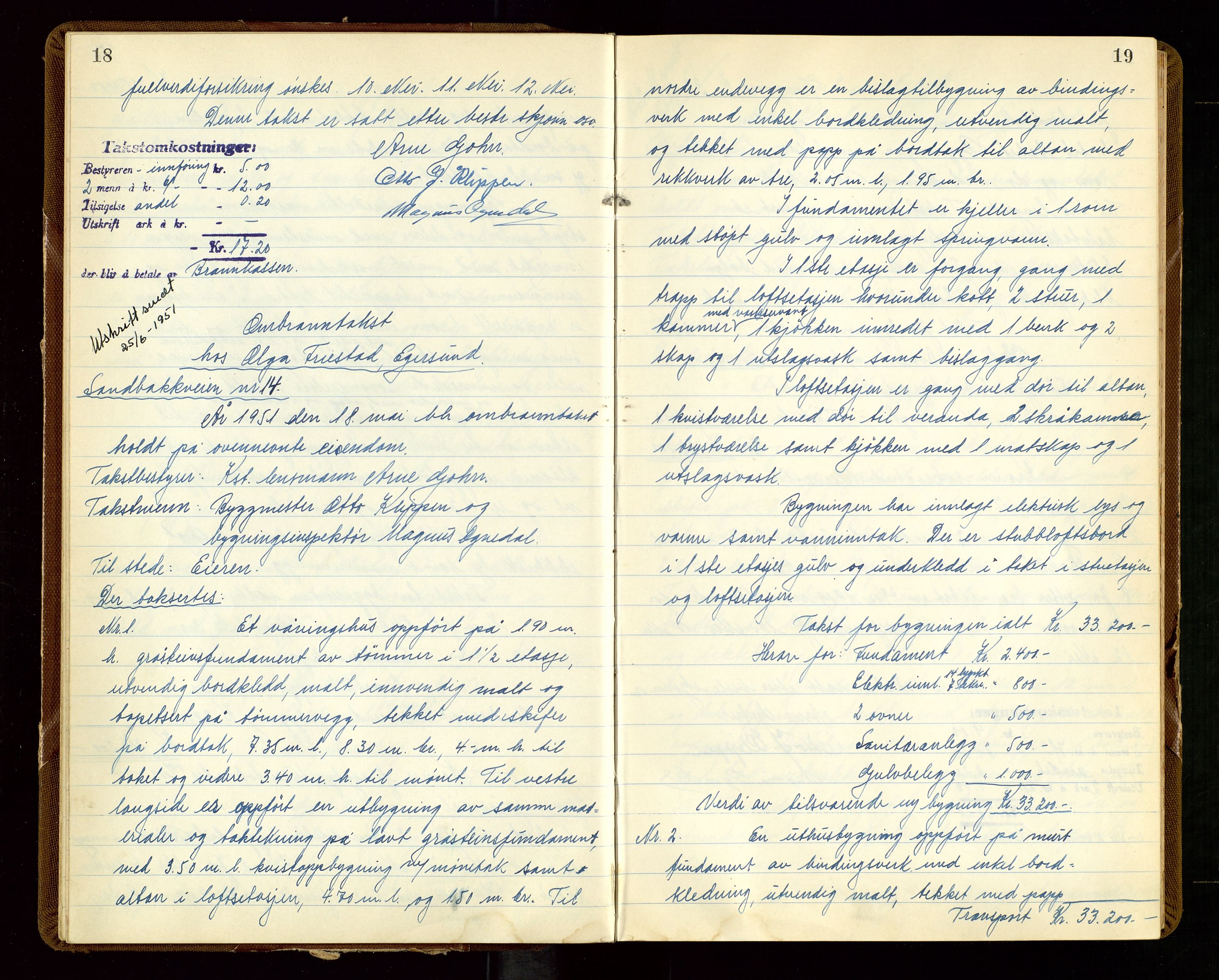 Eigersund lensmannskontor, AV/SAST-A-100171/God/L0014: "Branntakstprotokoll", 1951-1955, s. 18-19