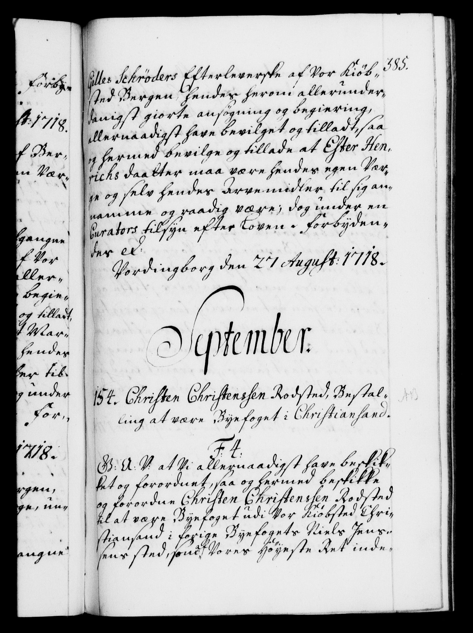 Danske Kanselli 1572-1799, RA/EA-3023/F/Fc/Fca/Fcaa/L0022: Norske registre, 1716-1719, s. 385a