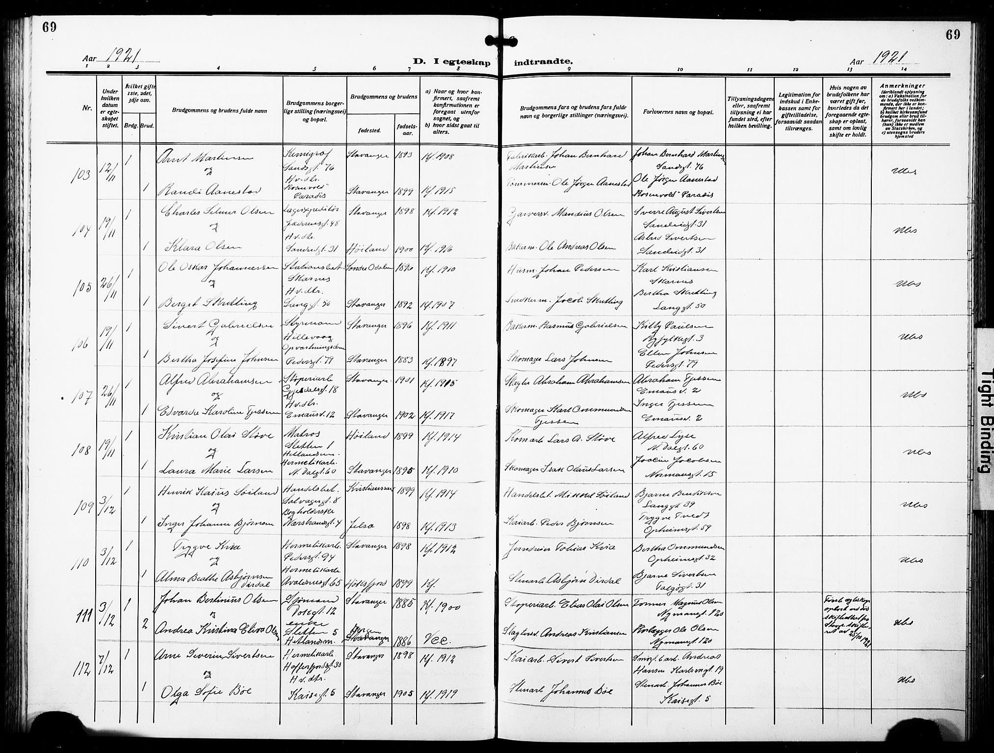 St. Johannes sokneprestkontor, SAST/A-101814/001/30/30BB/L0007: Klokkerbok nr. B 7, 1917-1932, s. 69