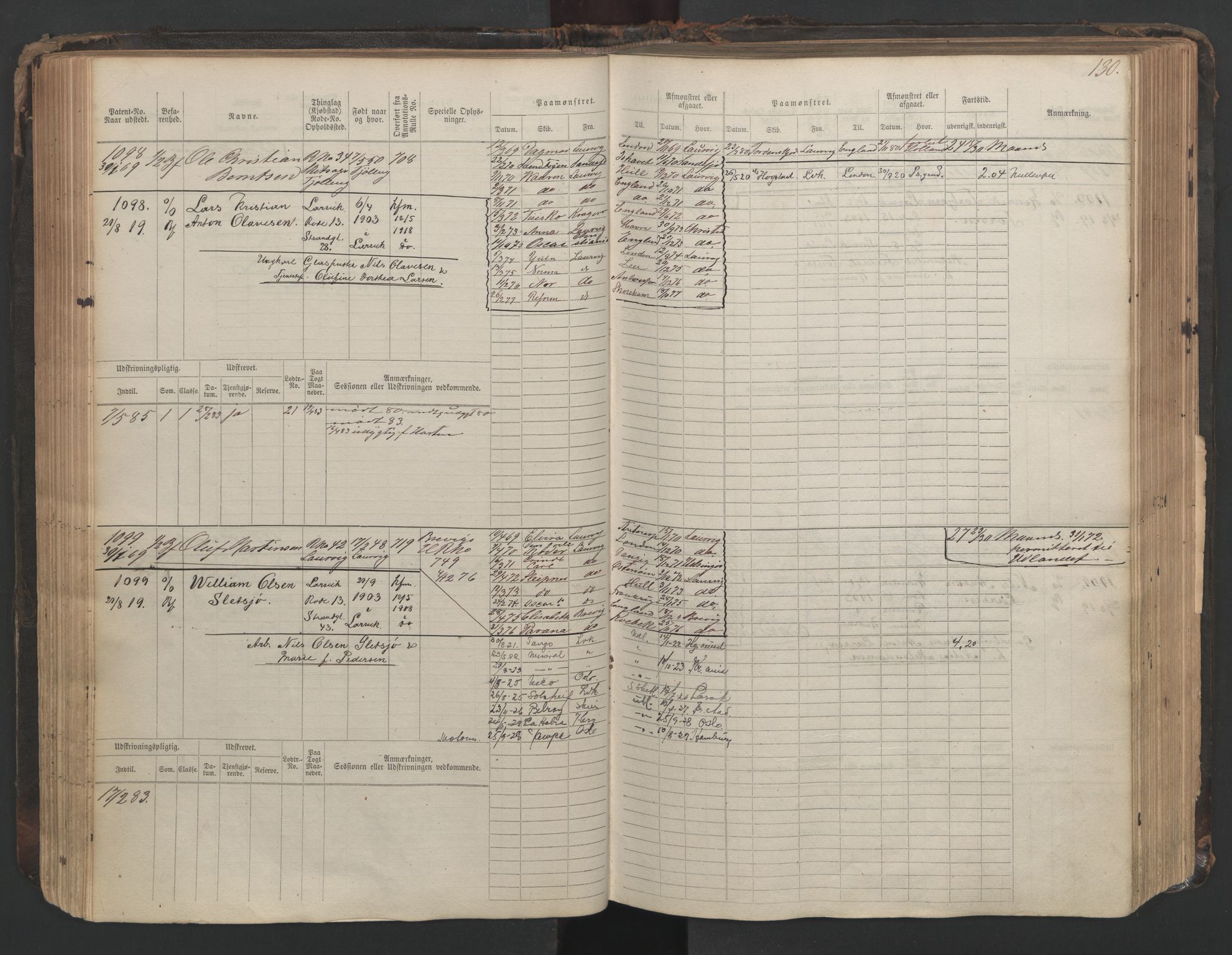 Larvik innrulleringskontor, AV/SAKO-A-787/F/Fc/L0003: Hovedrulle, 1868, s. 130