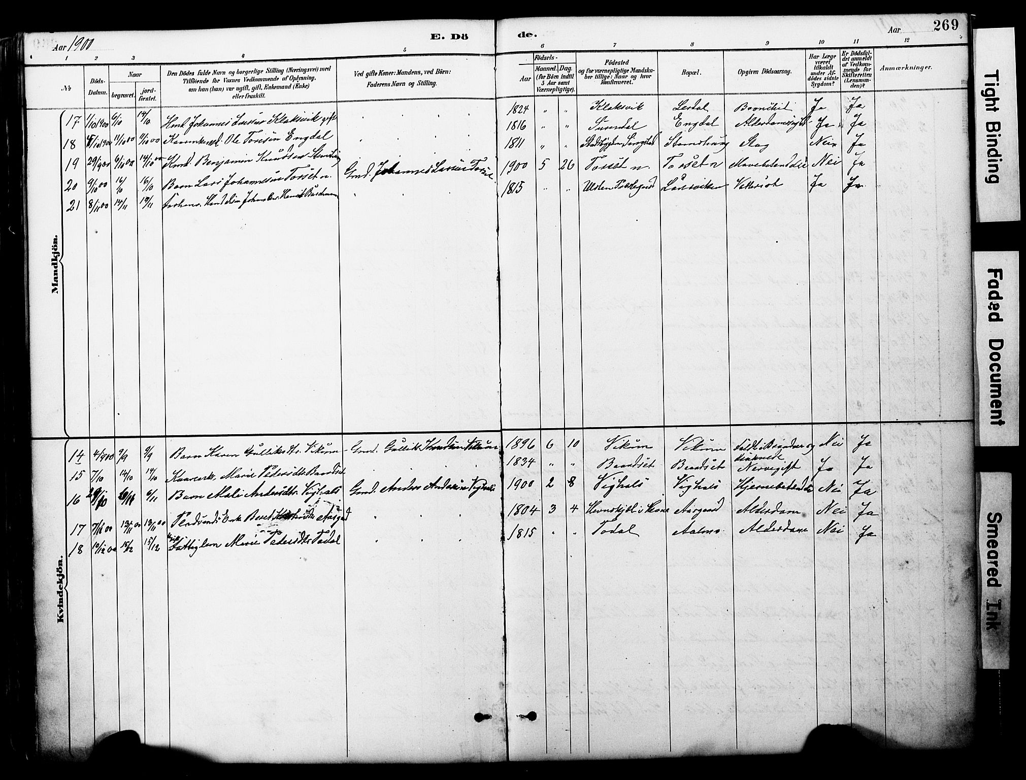 Ministerialprotokoller, klokkerbøker og fødselsregistre - Møre og Romsdal, AV/SAT-A-1454/578/L0907: Ministerialbok nr. 578A06, 1887-1904, s. 269