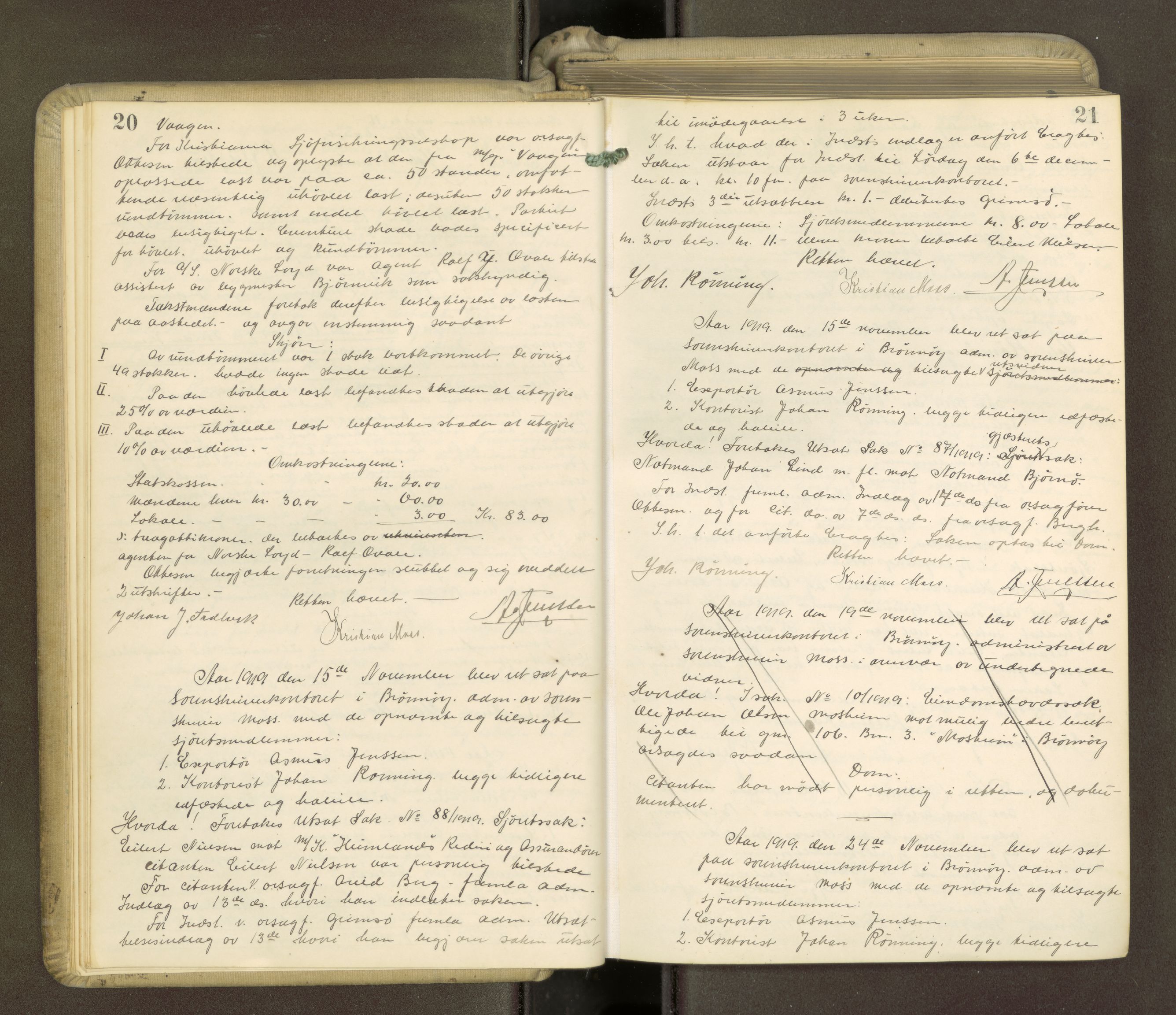 Brønnøy sorenskriveri, AV/SAT-A-4170/1/1/1B/L0001: Ekstrarettsprotokoll, 1919-1926, s. 20-21