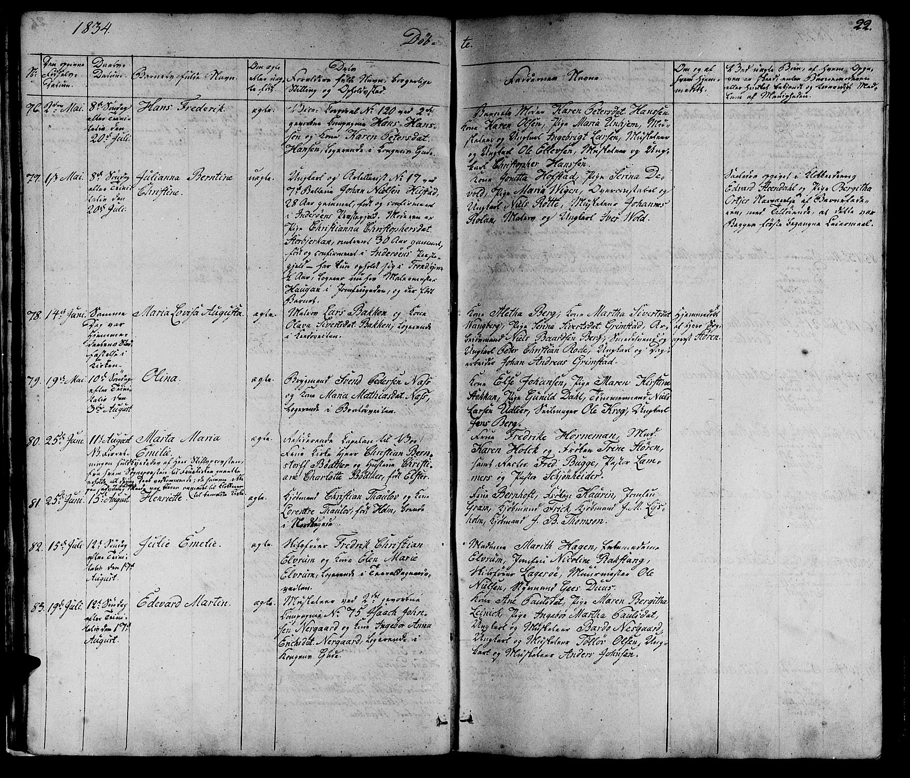Ministerialprotokoller, klokkerbøker og fødselsregistre - Sør-Trøndelag, SAT/A-1456/602/L0136: Klokkerbok nr. 602C04, 1833-1845, s. 22