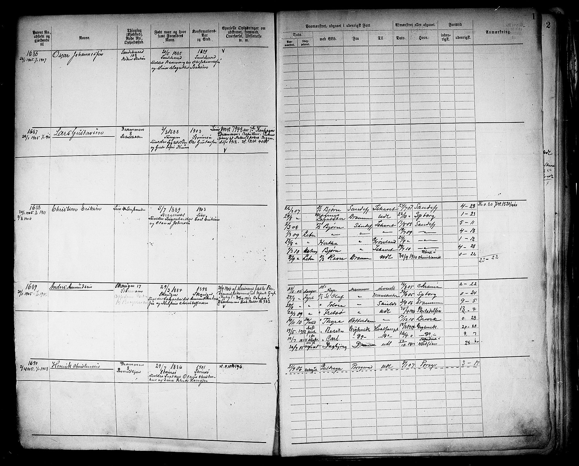 Drammen innrulleringsdistrikt, AV/SAKO-A-781/F/Fb/L0006: Annotasjonsrulle, 1905-1911, s. 3