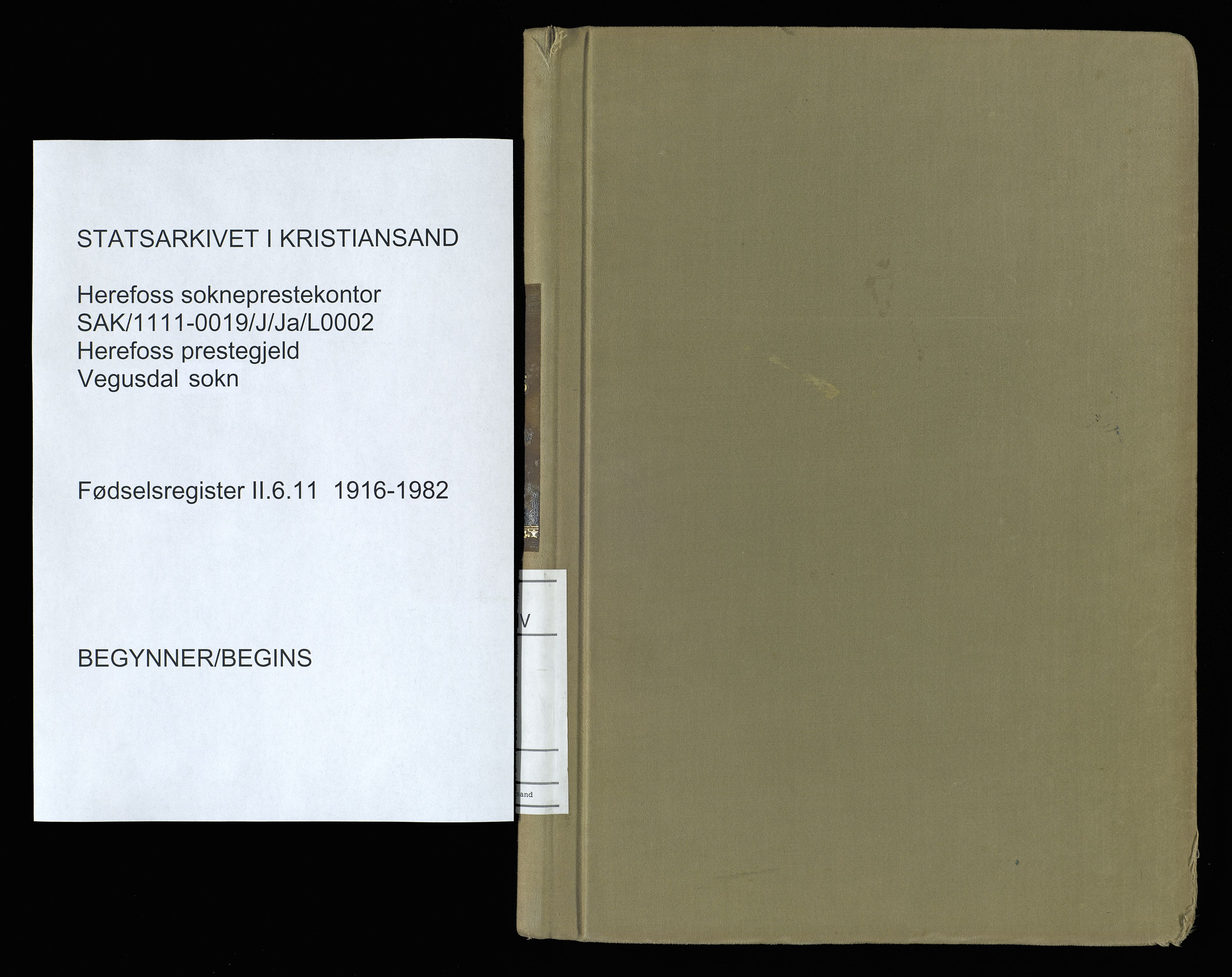 Herefoss sokneprestkontor, SAK/1111-0019/J/Ja/L0002: Fødselsregister nr. II.6.11, 1916-1982