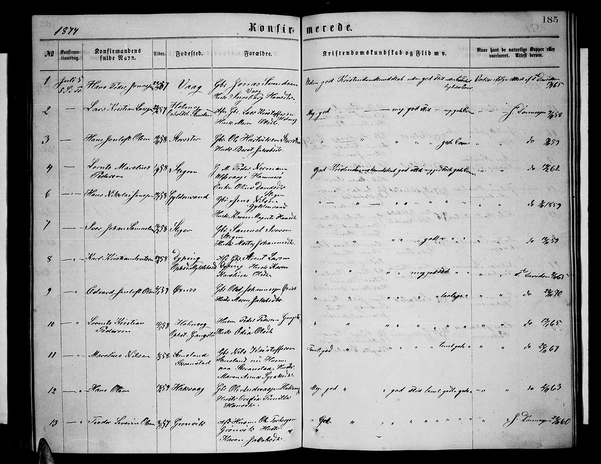 Ministerialprotokoller, klokkerbøker og fødselsregistre - Nordland, AV/SAT-A-1459/855/L0815: Klokkerbok nr. 855C04, 1865-1878, s. 185