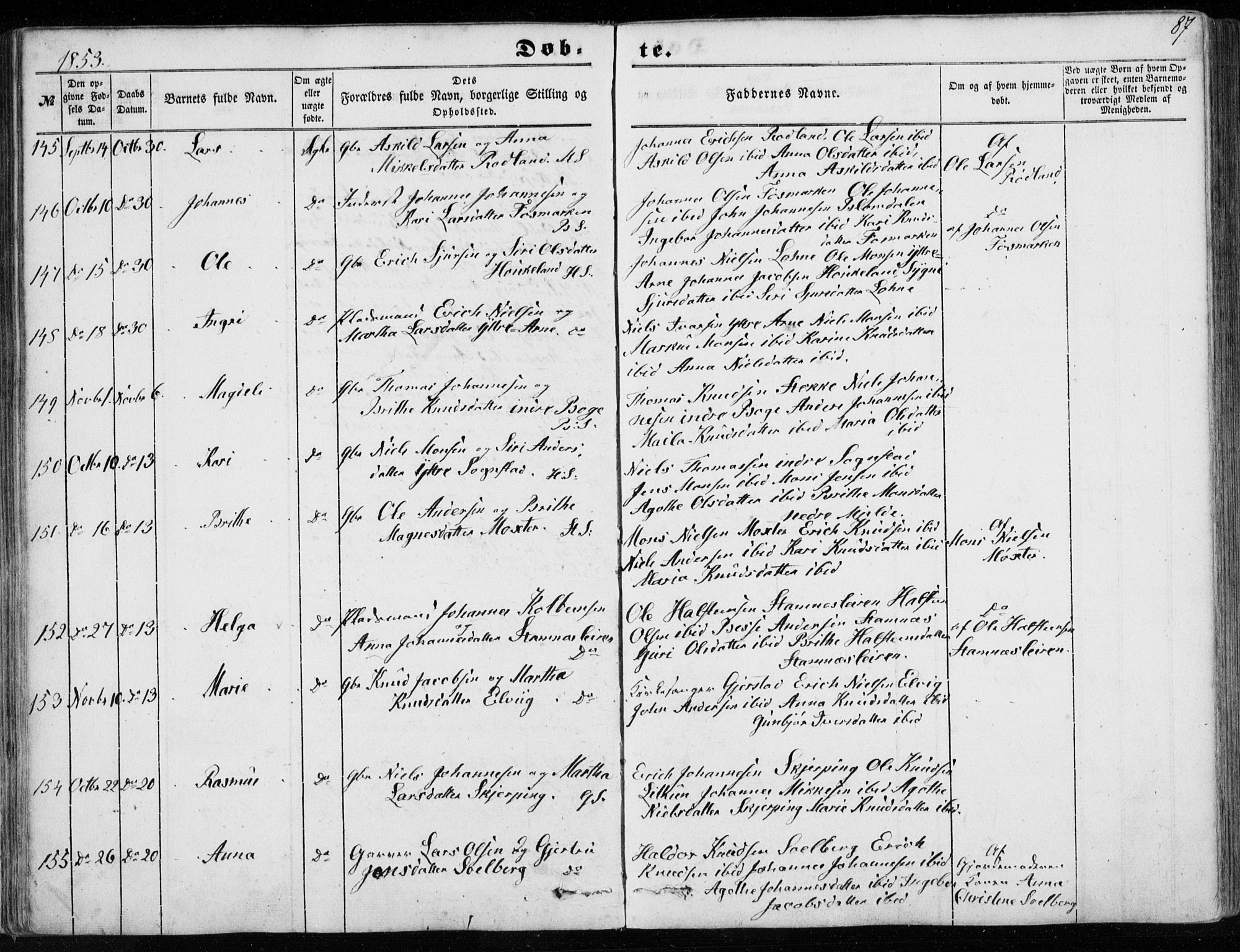 Haus sokneprestembete, AV/SAB-A-75601/H/Haa: Ministerialbok nr. A 16 I, 1848-1857, s. 87