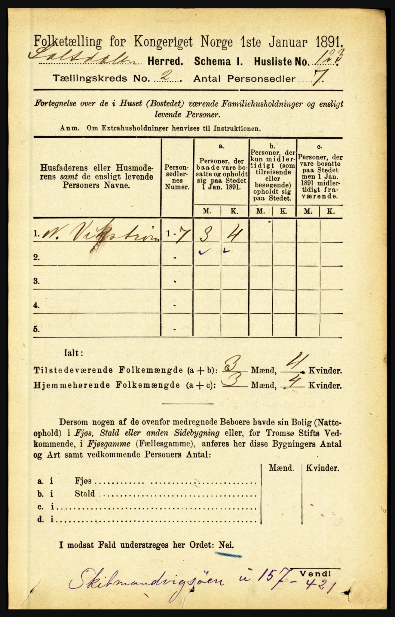 RA, Folketelling 1891 for 1840 Saltdal herred, 1891, s. 665