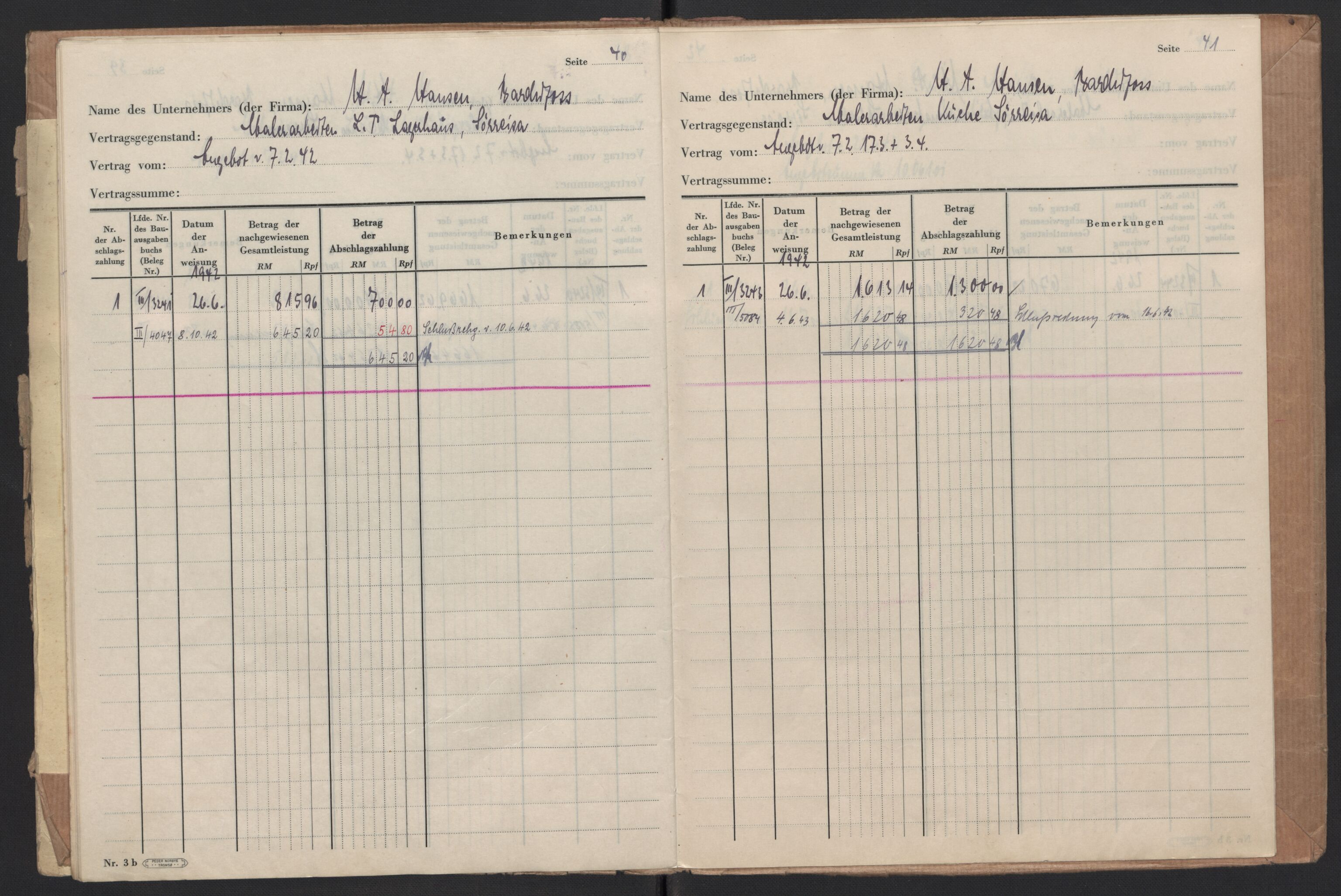 Tyske arkiver, Organisation Todt (OT), Einsatzgruppe Wiking, AV/RA-RAFA-2188/2/F/Fg/Fgb/L0005: Bltg. L.W. Bardufoss: Diverse regnskapsbøker, 1940