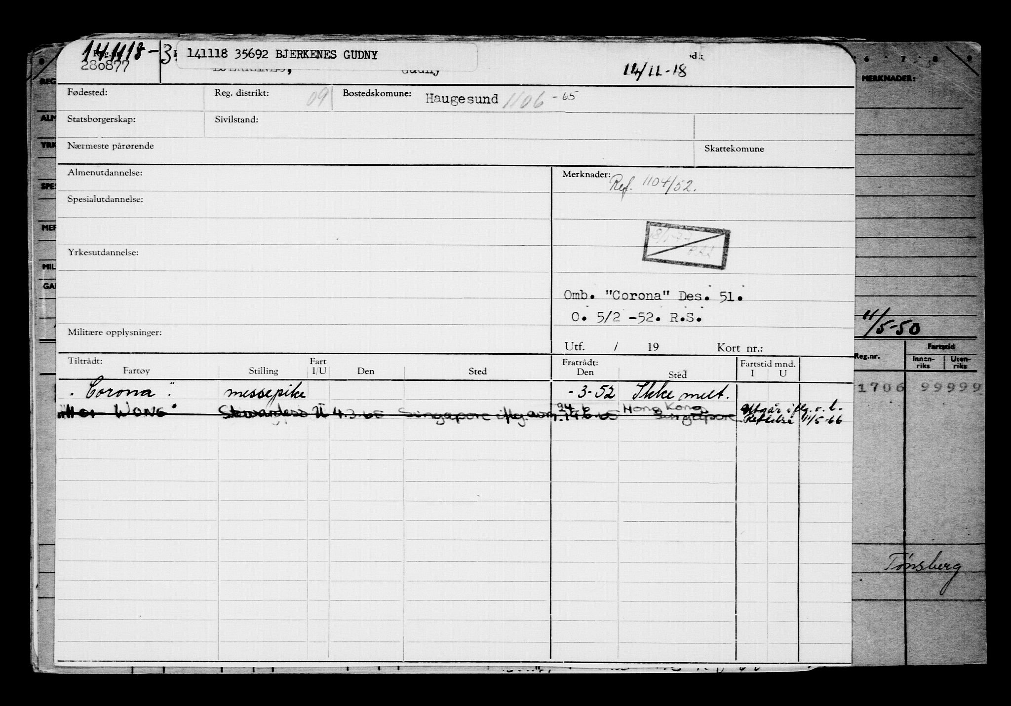 Direktoratet for sjømenn, RA/S-3545/G/Gb/L0164: Hovedkort, 1918, s. 78