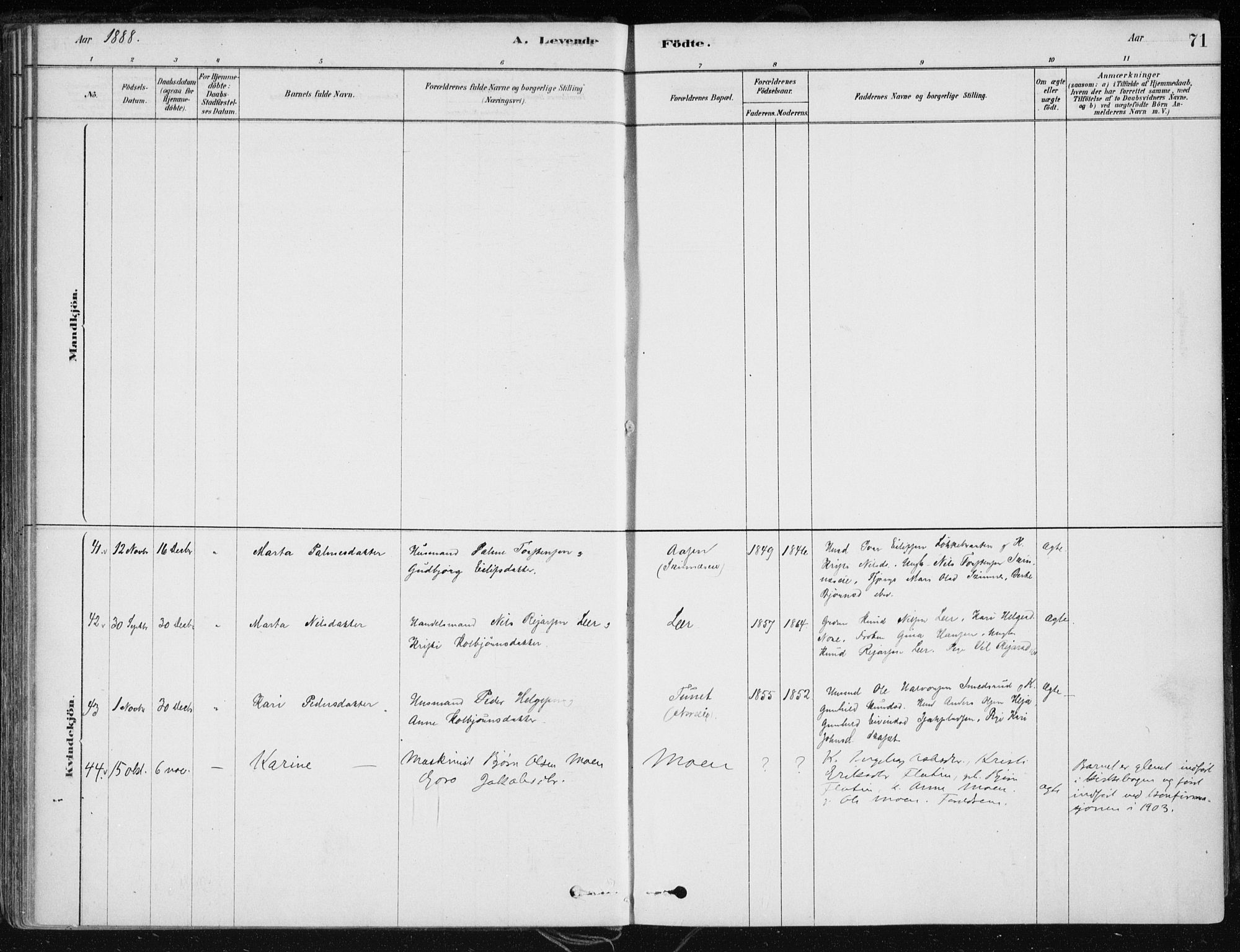 Krødsherad kirkebøker, AV/SAKO-A-19/F/Fa/L0005: Ministerialbok nr. 5, 1879-1888, s. 71